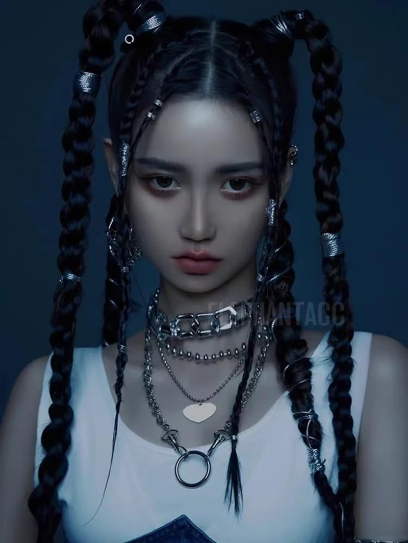 2Pcs Sliver Hair Strings for Braids Hair Accessory String, Y2K Leather Hair Wrap String Dreadlock Braiding Rope Silver Braiding Hair Deco Styling Hair Braiding String image number 1