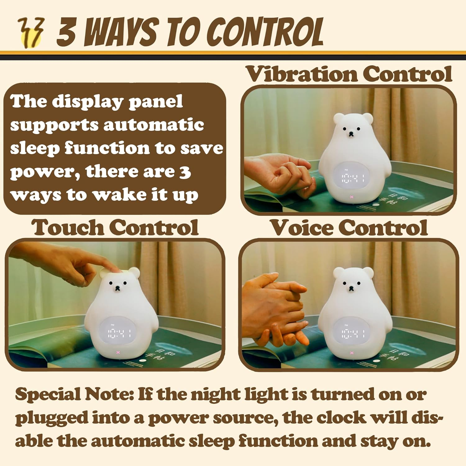 Bear Night Light, Cute Kids Alarm Clock, Soft Bpa-Free Silicone Portable Nursery Lamp, Children USB Rechargeable Nightlight for Girls Boys Toddler Birthday Gifts Bedroom Room Decor - Purple image number 2