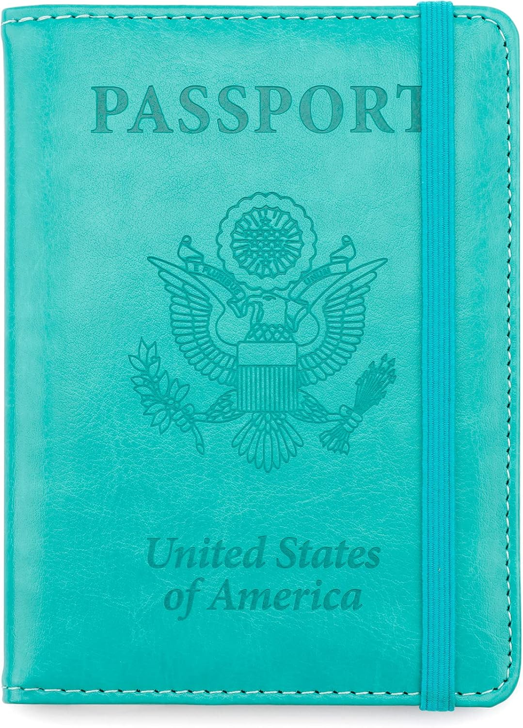 Passport Holder and Vaccine Card Holder, Passport Wallet Passport Cover with RFID Blocking, Lake Blue, Compact image number 5