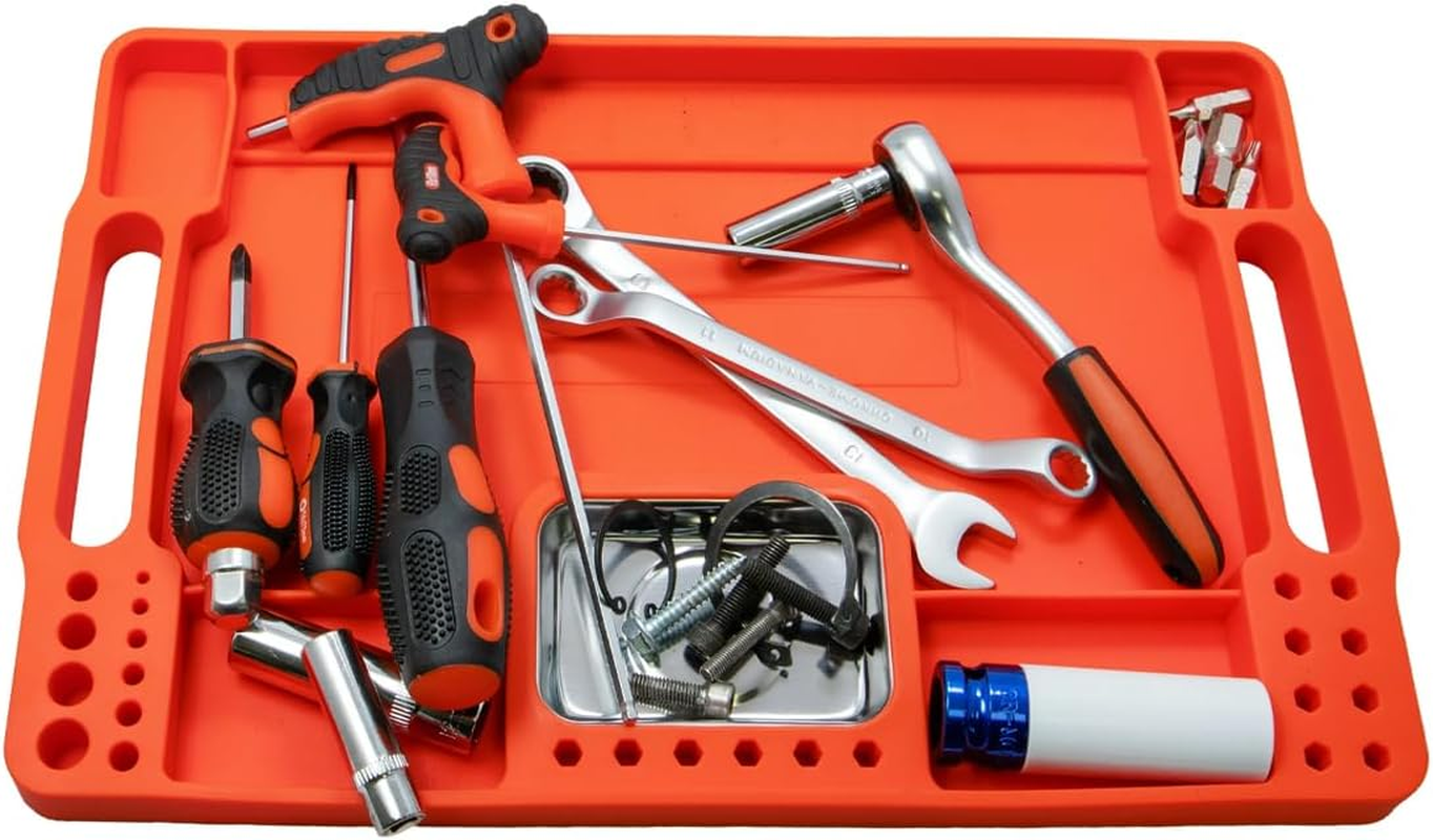 AIMALL Silicone Tool Tray with Stainless Steel Magnetic Tray, Orange, 14.17 X 9.05 Inches image number 1