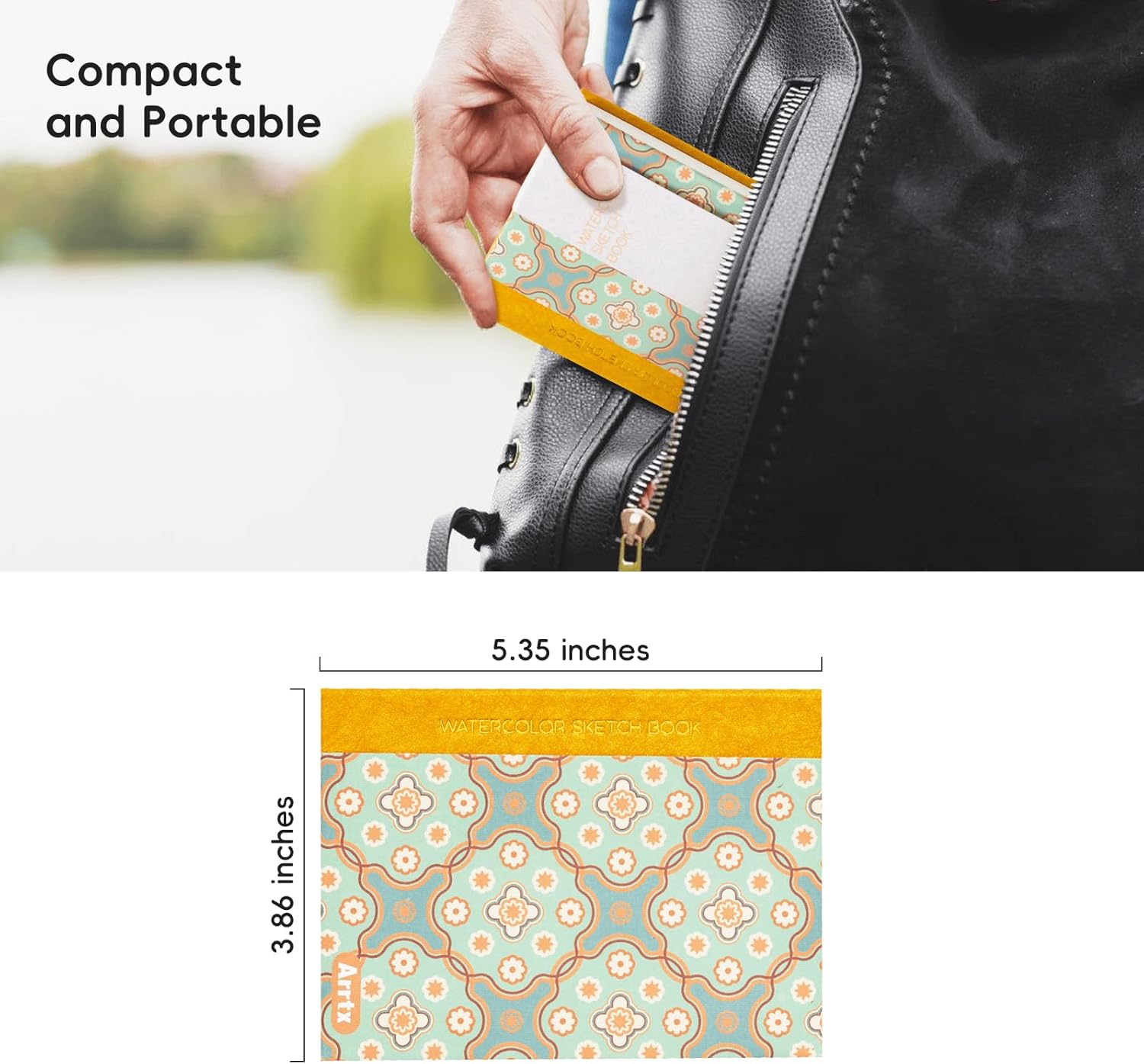 Arrtx Watercolor Sketchbook,100% Cotton Acid-Free 140Lb/300Gsm Hot Press Hardcover Watercolor Journal Notebook,20 Sheets 5.35 X 3.86 Inches image number 5