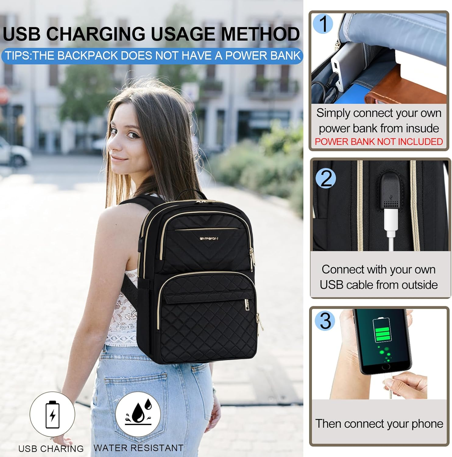 EMPSIGN Laptop Backpack Purse for Women and Men with USB Charging Port, 15.6 Inch Travel Water Resistant Quilted Backpack, High-Capacity 30L Work Business Computer Backpack image number 1