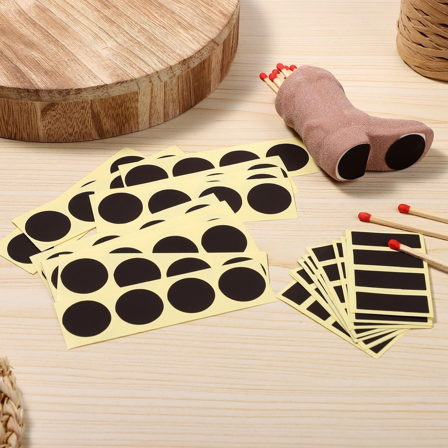 120Pcs Match Striker Papers with Adhesive, 60 round and 60 Rectangle Match Striker Stickers Match Striker Paper Sheets for Match Rack Cymbal Paper Replacement (Black)