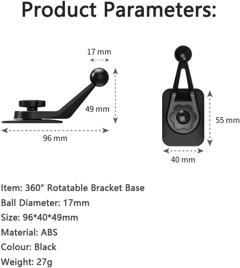 Vizgiz 2 Pack 17Mm Ball Sticky Mount Holder for Garmin Nuvi GPS Car Phone Wireless Charger Adhesive Dashboard Tape Sticker 17.4Mm Swivel Joint Replacement Magnetic Stand Cradles Clip MI Dash Cam image number 1
