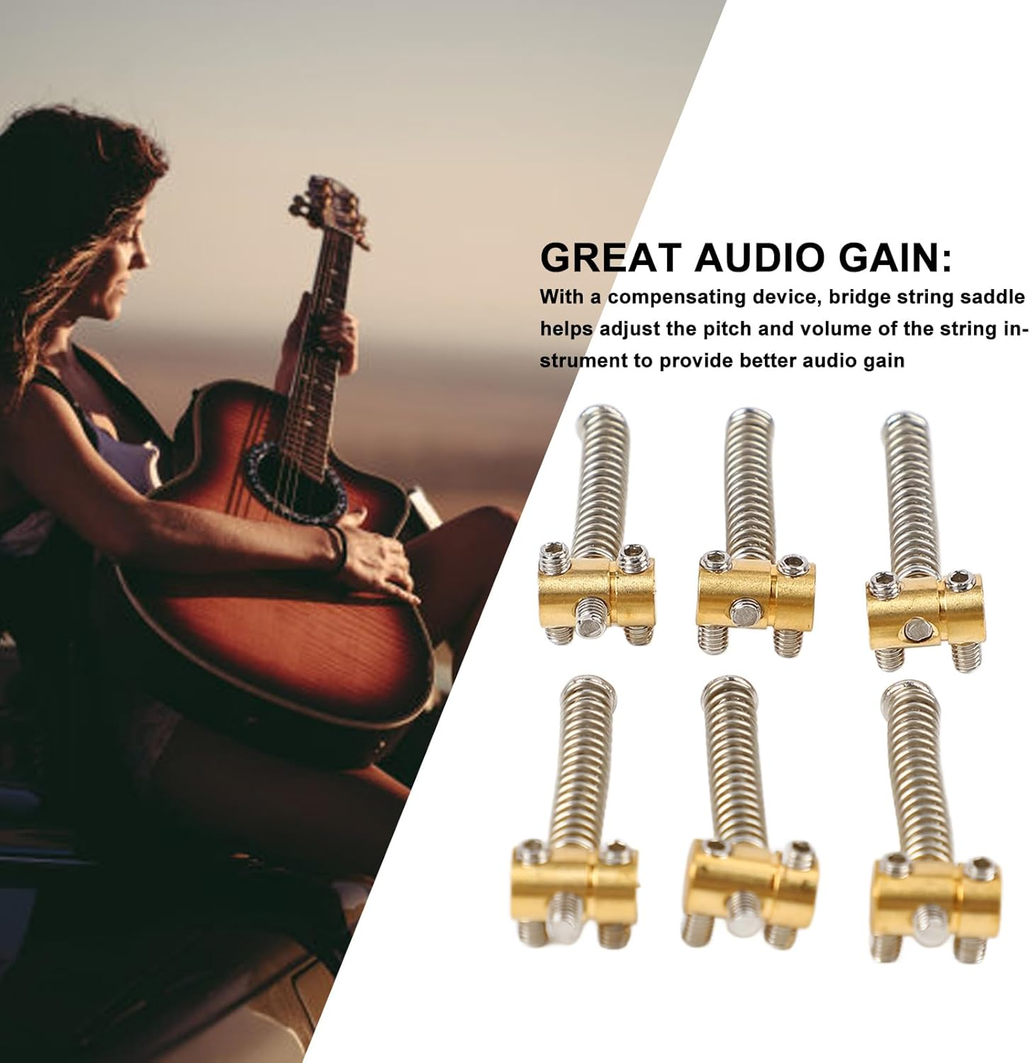 Generic Brass Saddles Set, Brass Guitar Saddles Drum In-Tune Bridge Compensated Bridge Set for Tele Style Electric Guita Replacement Parts image number 1