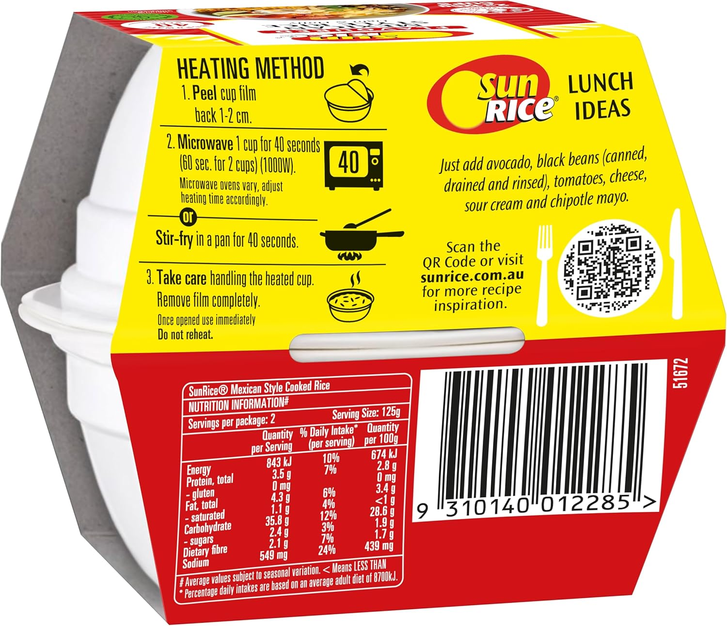 Sunrice Microwave Mexican Flavoured Rice Cups 6X 2X125G image number 5