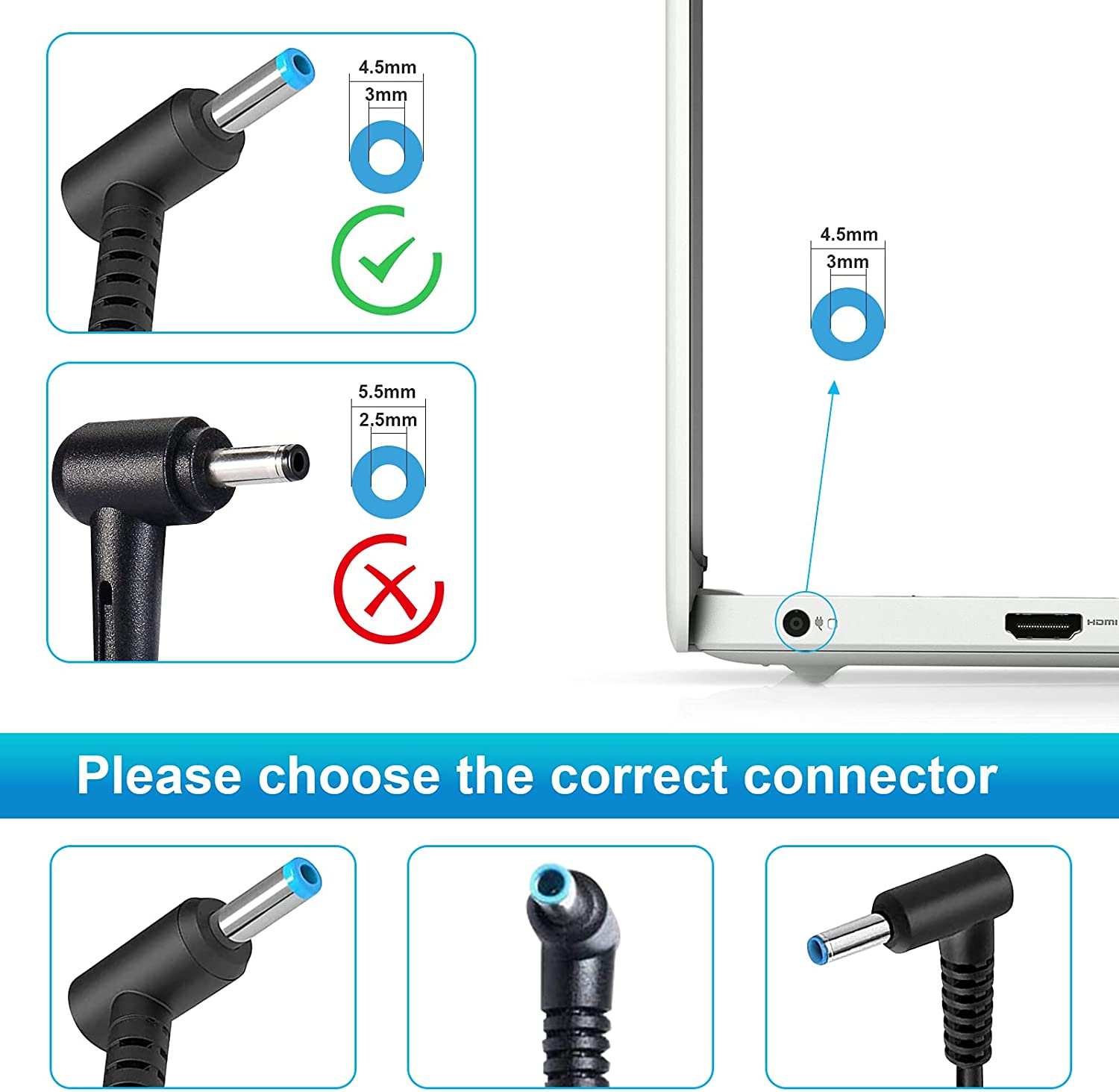 45W AC Adapter Charger for HP Split 13 X2;For HP Stream 11 13 14 Series Pavilion X360 X2 11 11T 13 15 Elitebook Folio 1040 G1;P/N 721092-001 PA-1450-56HA Power Cord[19.5V 2.31A]