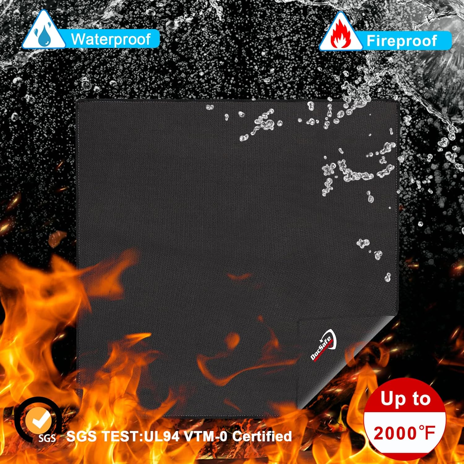 Docsafe 40" Square Fire Pit Mat under Grill Mat,4 Layers Fireproof Indoor Fireplace Pad Heat Insulated Protect for Decks,Patios,Grass,Bbq Smoker,Portable Reusable Oil-Proof and Waterproof, Black image number 1
