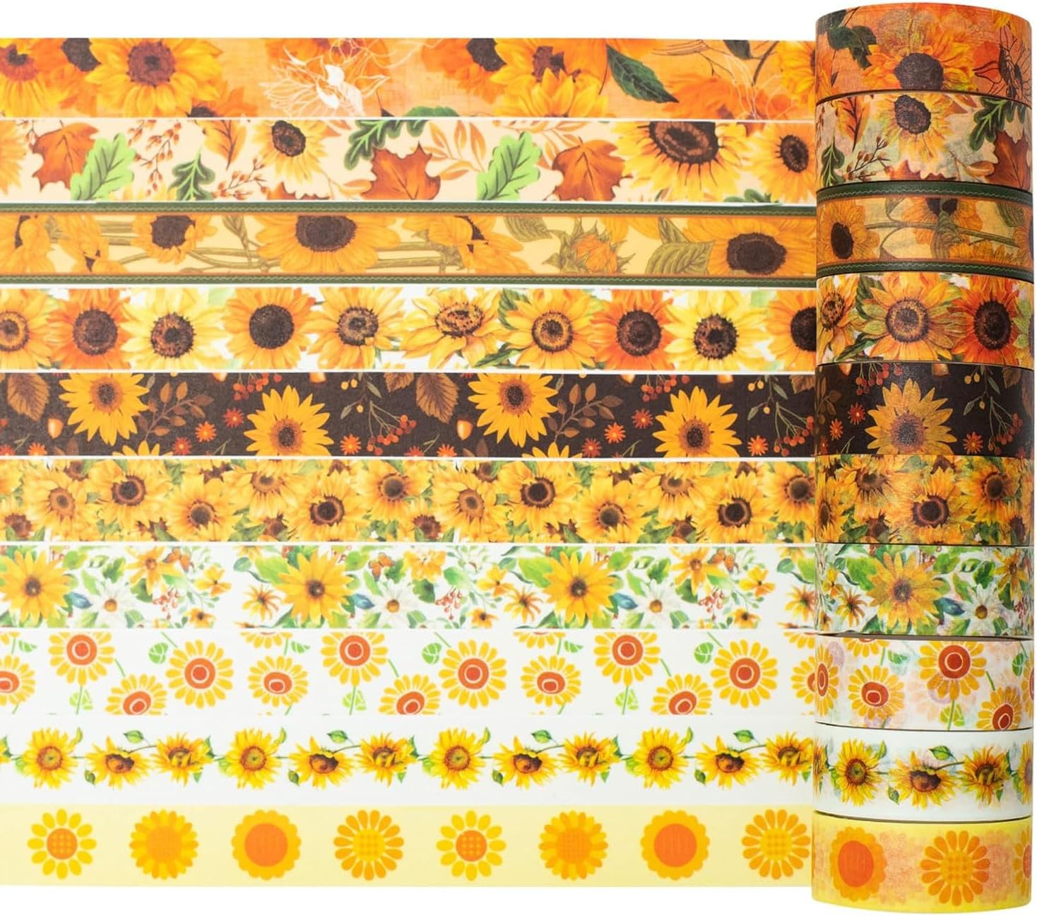 YUBX Sunflower Washi Tape Set Decorative Tape Sun Flowers Craft Supplies for DIY, Bullet Journal, Craft, Gift Wrapping, Scrapbooking