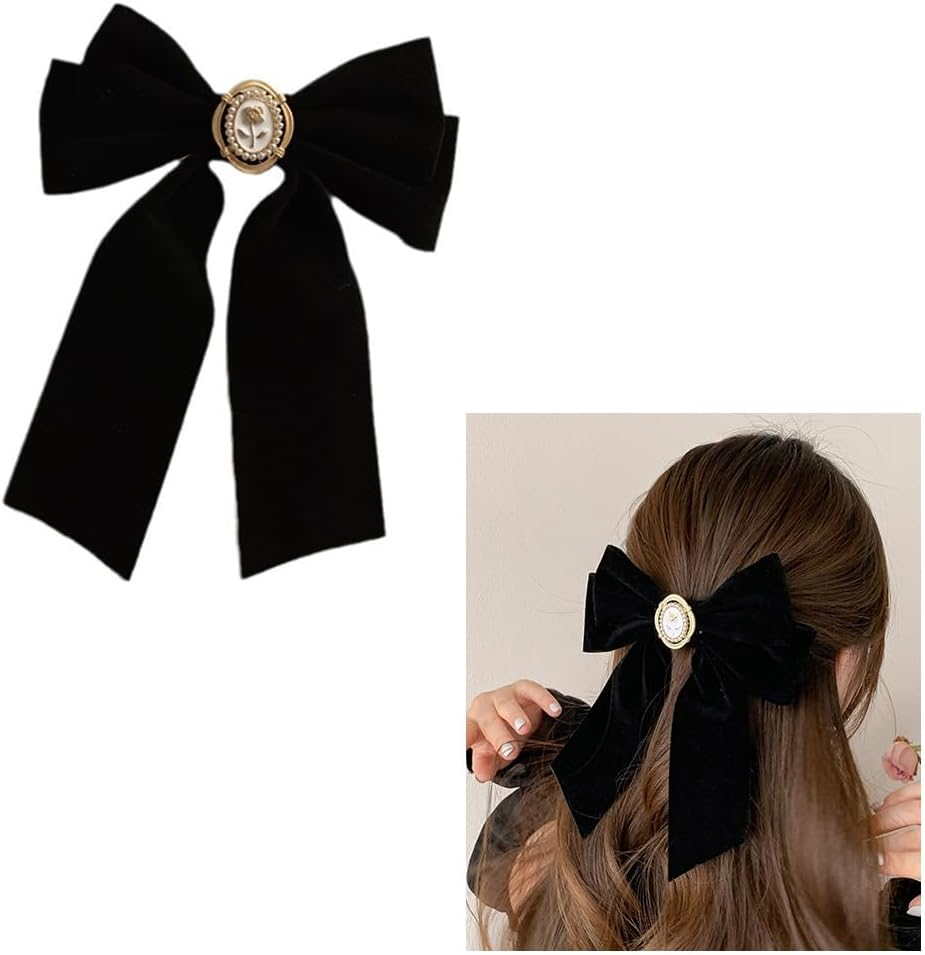 Black Velvet Hair Bows Clips for Women Rose Bow Ribbon Clip Large Bowknot Barrettes Ribbons for Girls Ponytail Accessories Rose Hairpins