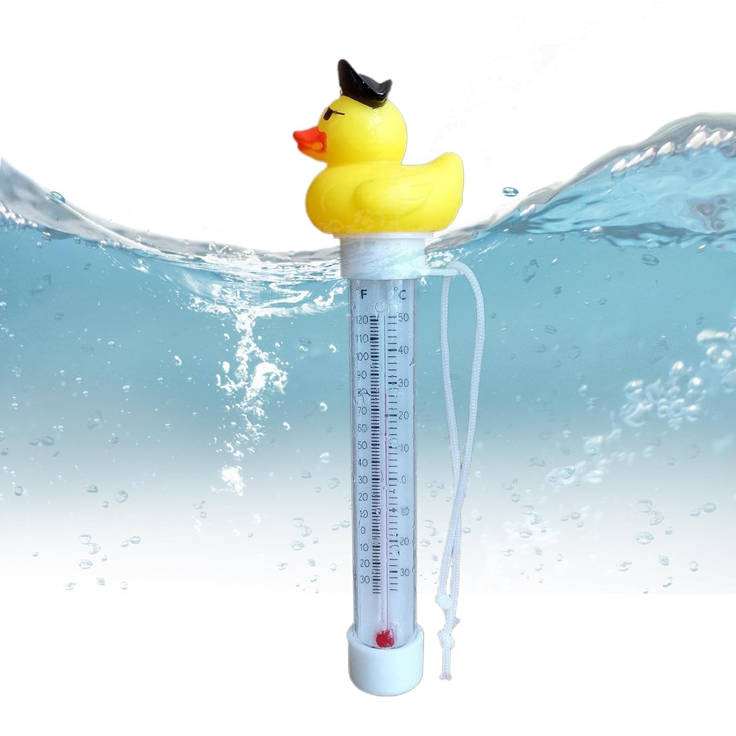Floating Pool Temperature Gauge | Duck Easy Read Temperature Meter with String,Temperature Meter for Hot Tub, Spa, Swimming Pools, Fishing Pond - Pilot Duck image number 7