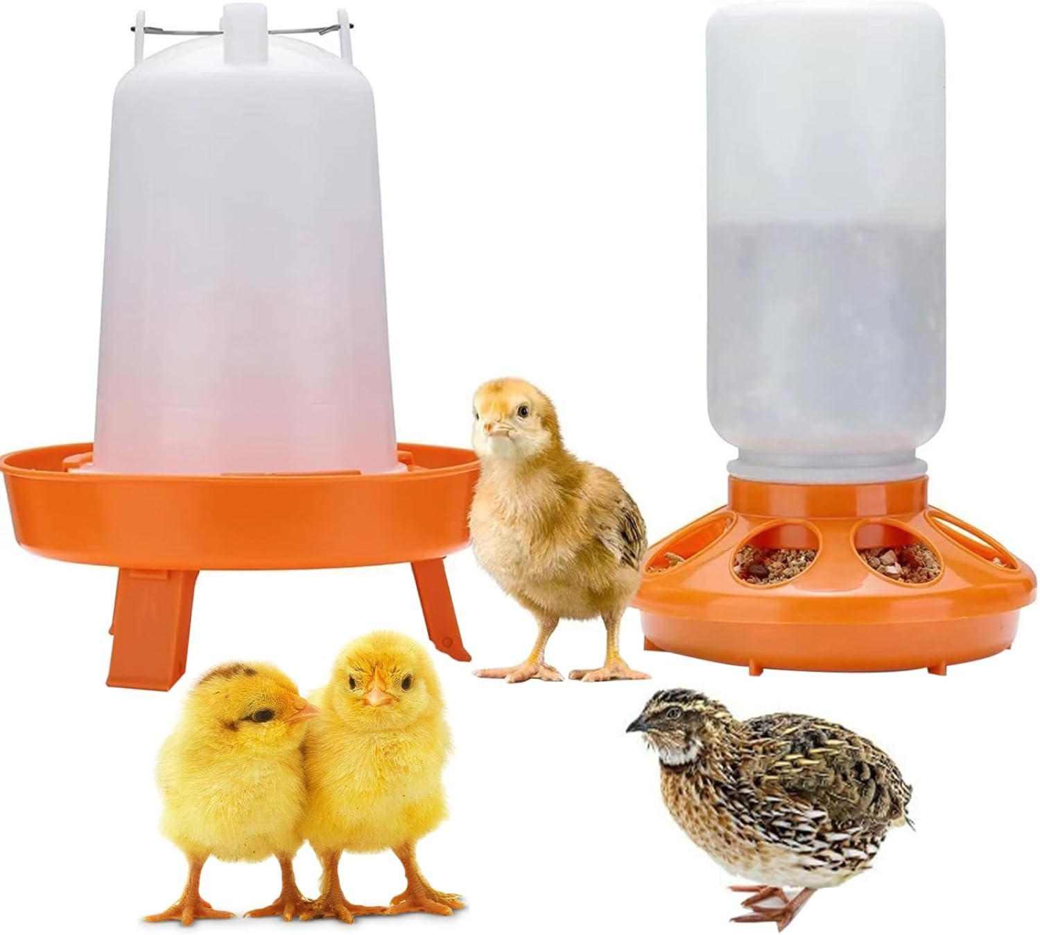 Automatic Chick Feeder & Waterer Kit, 1L Feeder + 1.5L Waterer, Durable Hanging Baby Chick Waterer, Duck Quail Feeders, Easy Clean Chicken Drinker Starter Kit (Orange) image number 4