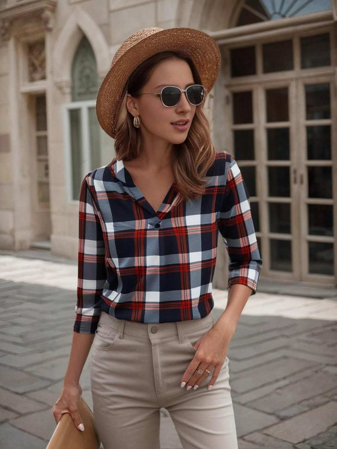 Nursing Tops for Breastfeeding Maternity 3/4 Rolled Sleeve Breastfeeding Shirts for Women image number 4