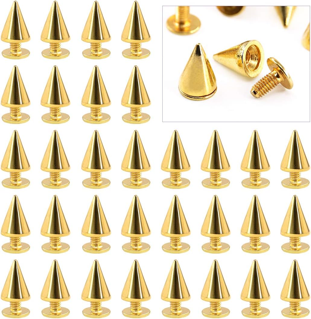 Swpeet 160 Pairs 4 Colors 7Mm X 9.5Mm Bullet Cone Spikes and Studs Metal Screw Back for DIY Leather Craft Cool Rivets Punk Stud Coincal Layer