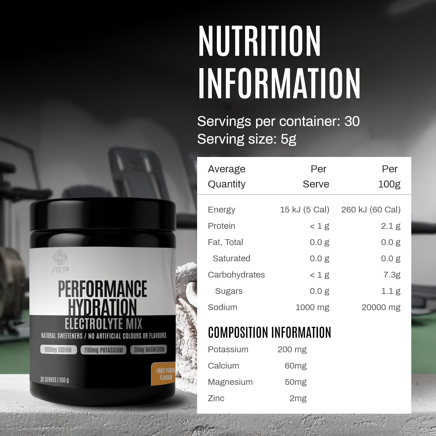 ATP Science Performance Hydration Electrolyte Powder, Low Sugar Electrolyte Mix with Herbal Extracts, Includes Sodium, Potassium, Calcium & Magnesium, No Artificial Flavours, 30 Serves, Fruit Punch image number 5