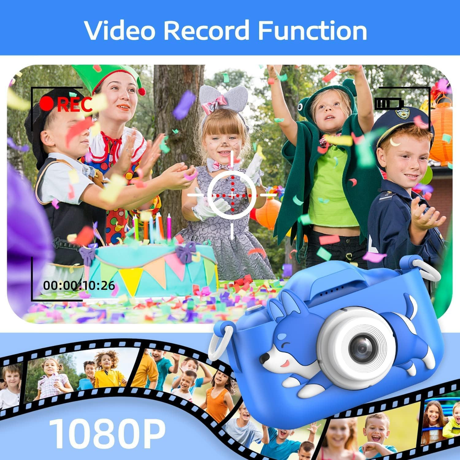 ZONEY Kids Camera Toy for 3 4 5 6 7 8 9 10 11 12 Years Old Boys Girls, Children Digital Video Camera with Cute Cover, Christmas Birthday Gifts for Toddler Age 3-12, 32GB (Blue Dog) image number 1