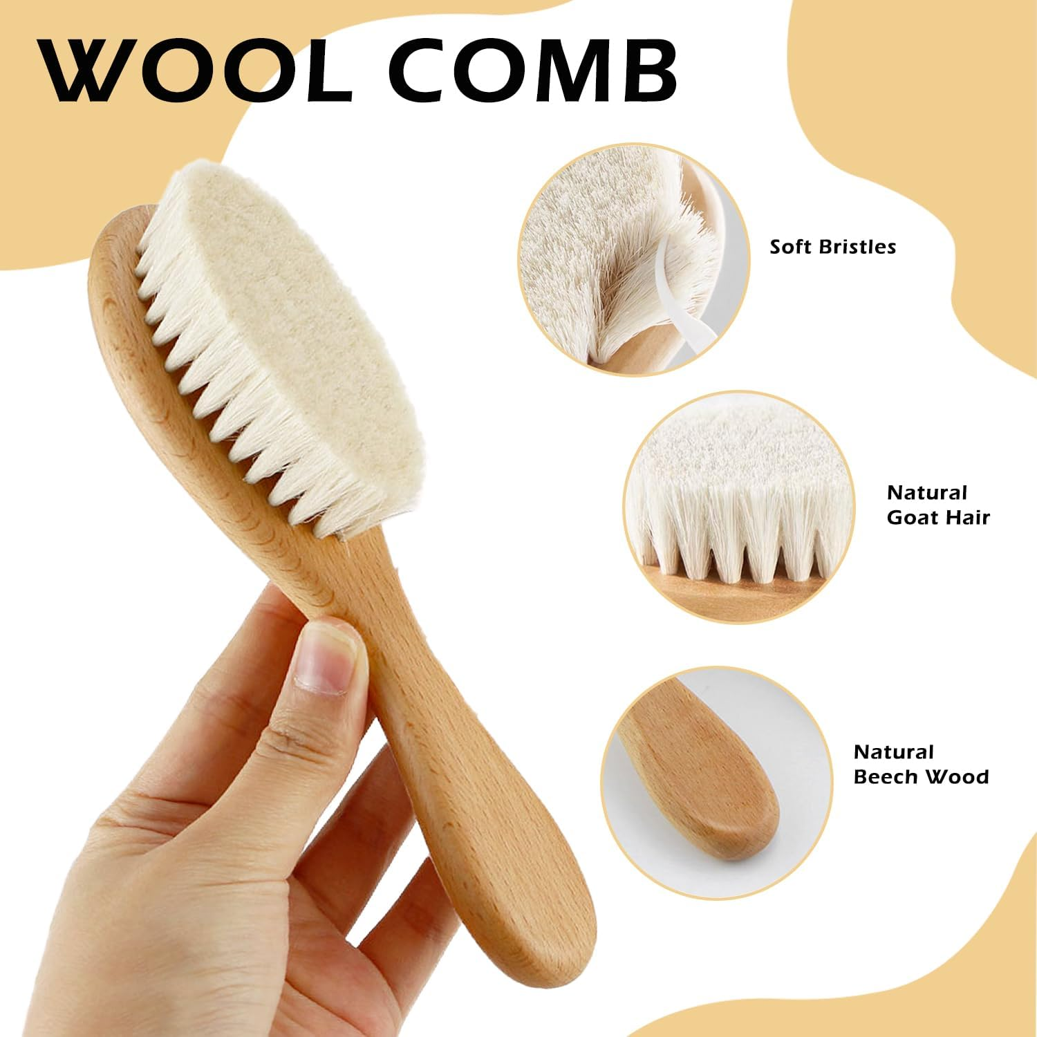 Baby Hair Brush and Comb Set, 4 Pcs Newborn Brushes with Soft Bristle, Natural Goat Hair and Wooden Cradle Cap Comb for Newborns & Toddlers, Newborn Baby Essentials, Perfect Registry Gift image number 1