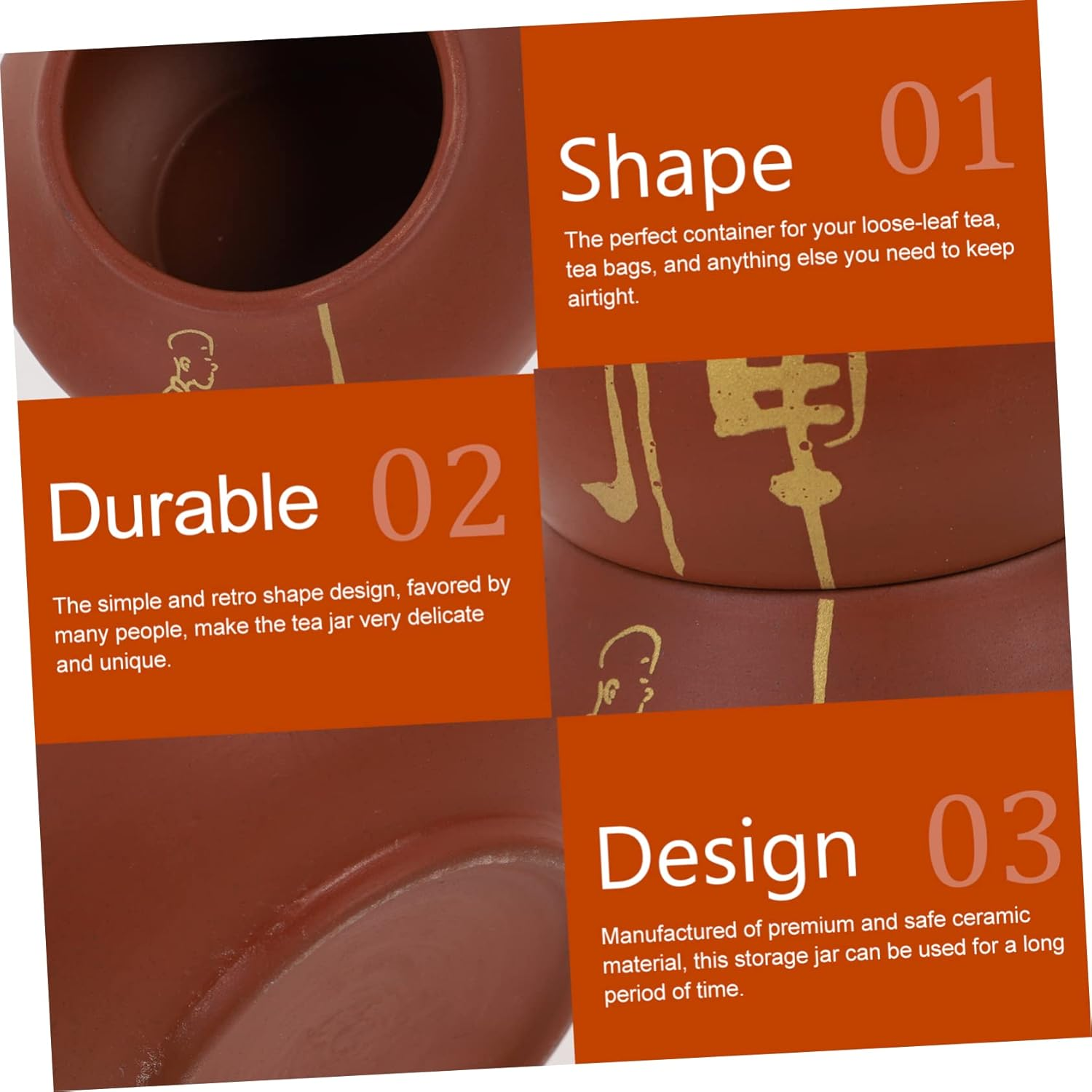 COLLBATH Ceramic Tea Storage Jar Vintage Double Gourd Design for Loose Leaf Tea Moisture Canister Functional Home Organizer image number 4