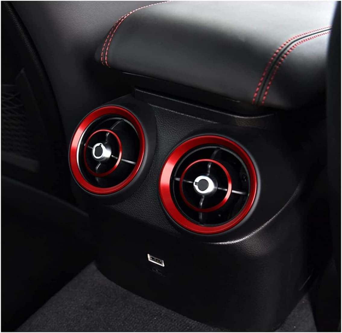 Car Interior Modification Accessories Fit for Alfa Romeo Giulia Stelvio 2015-2023 Aluminum Alloy Upgrade Decoration Accessories (Red, Rear Vent Decoration Ring 4Pc / Set) image number 5