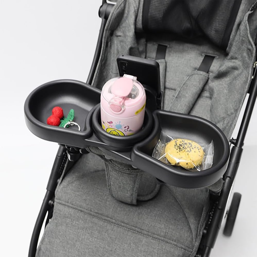 Universal Stroller Snack Tray, Stroller Tray Accessories, Stroller Cup Holder, Adjustable Clamp Design, Spill-Resistant Grip Feature, for City Walks, Car Trips, Park Visits (Black) image number 1