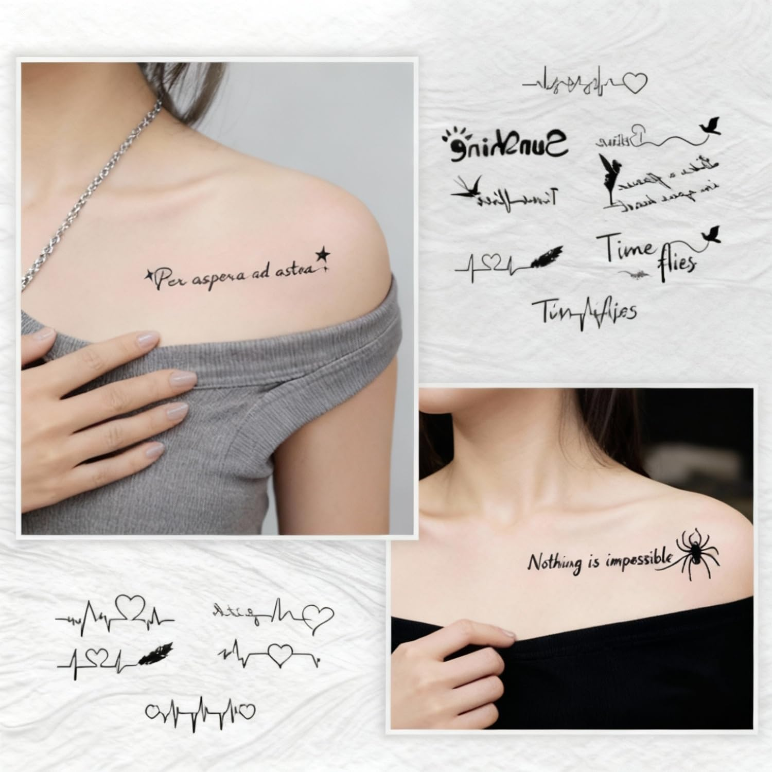 BOROLA 30 Sheets Dark Temporary Tattoos for Women & Men - Black English Letter & Motif Sticker Set, Waterproof Minimalist Body Tattoo Art for Music Festival, Party, Cosplay(Mixed Style C) image number 4