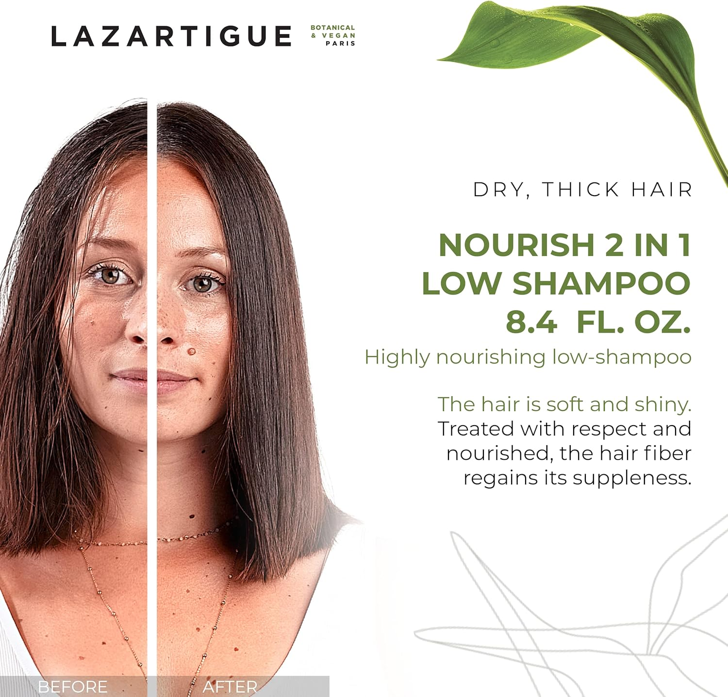 Lazartigue Nourish 2IN1 Low Shampoo, Shea & Babassu Butters, Intensive Nourishment for Dry Hair, Vegan, Sulfate & Silicone Free, 5.1 Fl.Oz. image number 1