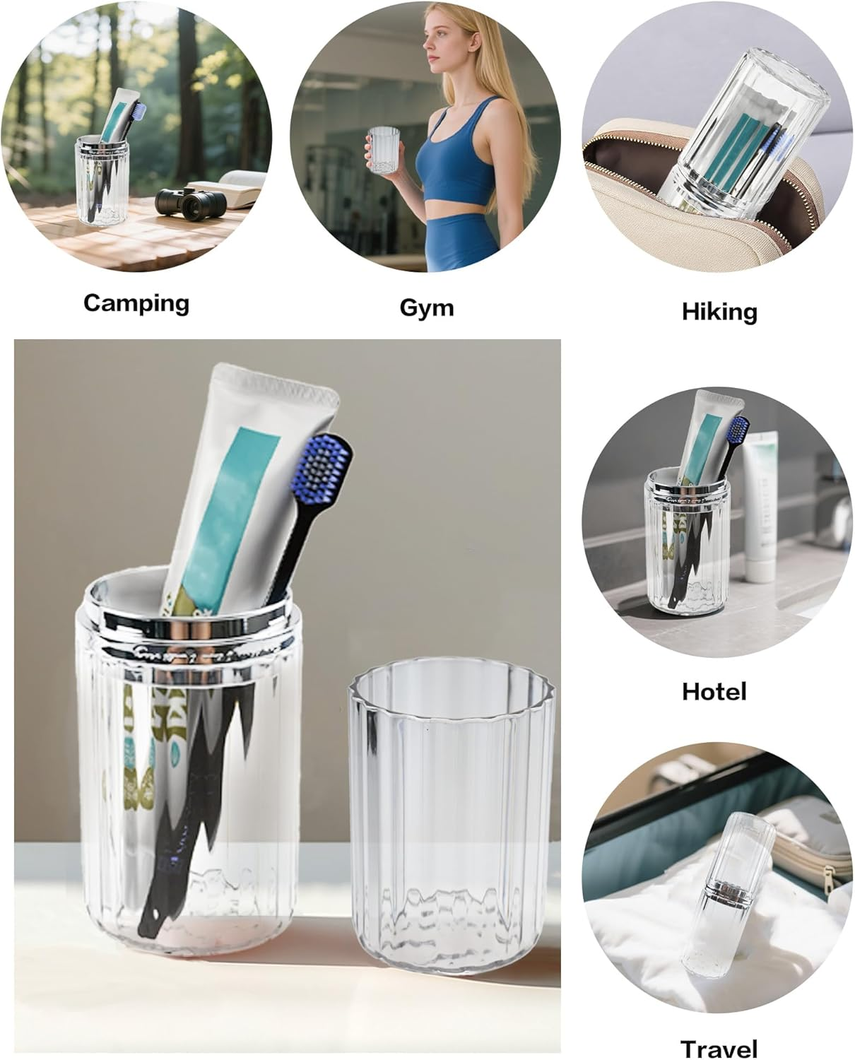 Toothbrush Travel Case - Portable Travel Toothbrush Holder & Toothpaste Container Dustproof Multi-Function Plastic Toothbrush Covers for Bathroom, Vacations, Camping, Work Trips (Transparent Sliver)
