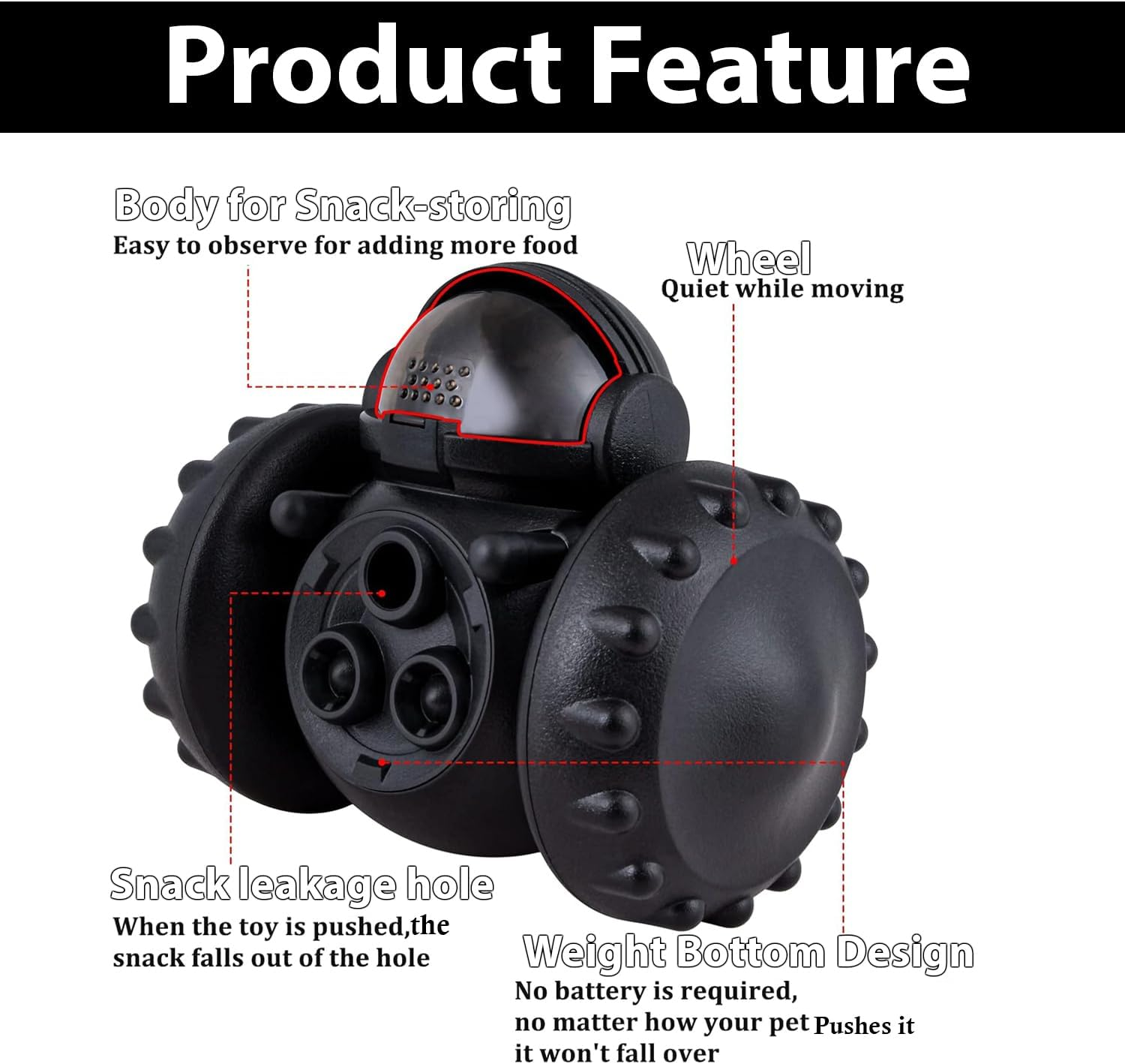 Premium Quality Dog Food Dispenser Toy - Interactive Treat Dispenser Toy for Dogs & Cats - BPA Free Dog Treat Dispenser Toy - Cat Treat Toy Dispenser with Sustainable Feature (Black) image number 3