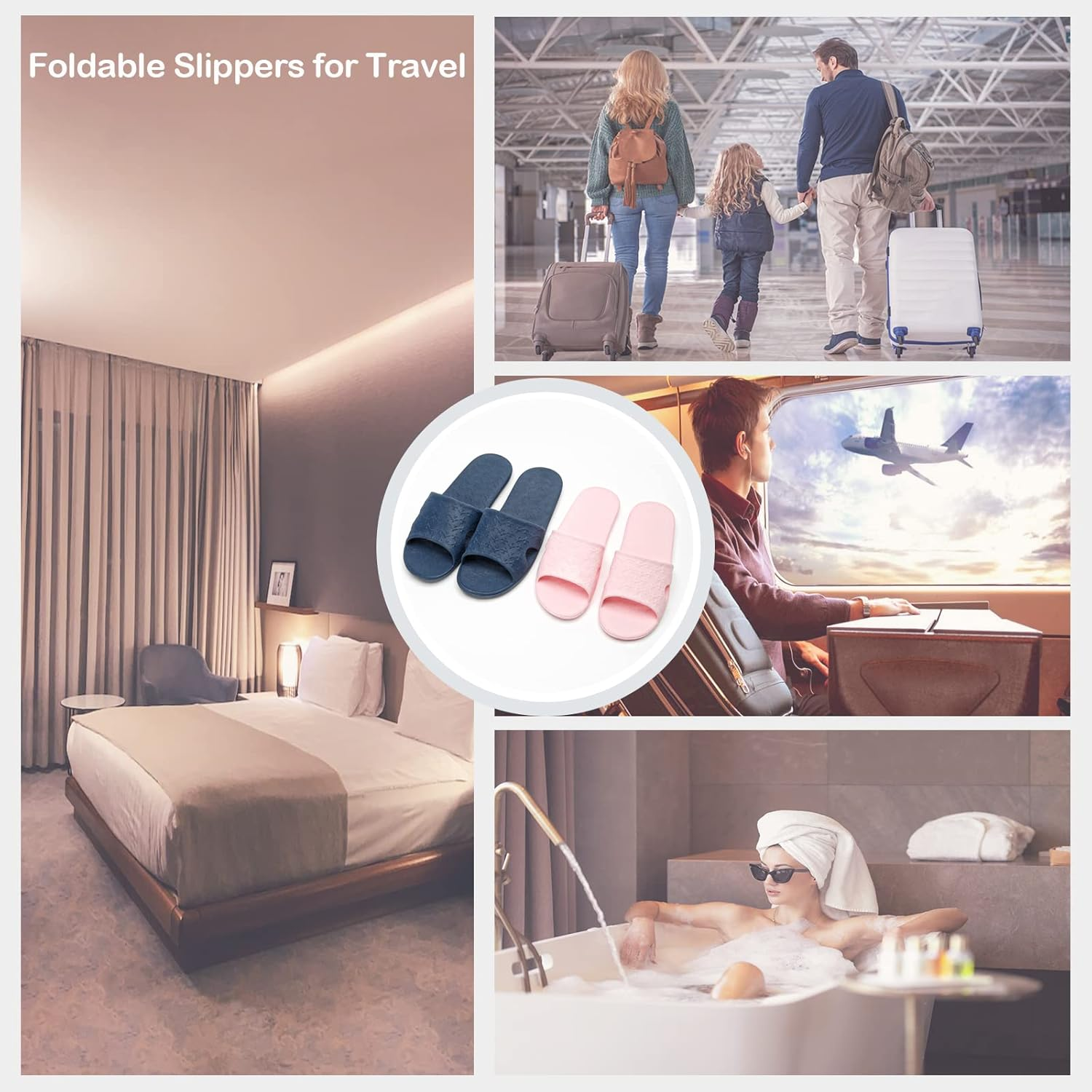 Anmerl Travel Slippers for Women and Men, Portable Foldable Slippers with Cotton Storage Bag, Soft Comfy Non-Slip Quick Dry House Bathroom Shower Shoes Spa Gym Swimming Beach Sandals image number 6