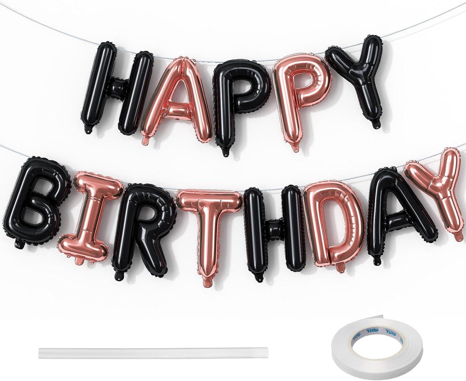 Pink Happy Birthday Balloon Banner, 16 Inch Pastel Pearl Baby Pink Self Inflating Happy Birthday Mylar Foil Balloon, Birthday Bunting Banner Letter Balloons for Girls Women Birthday Party Decorations