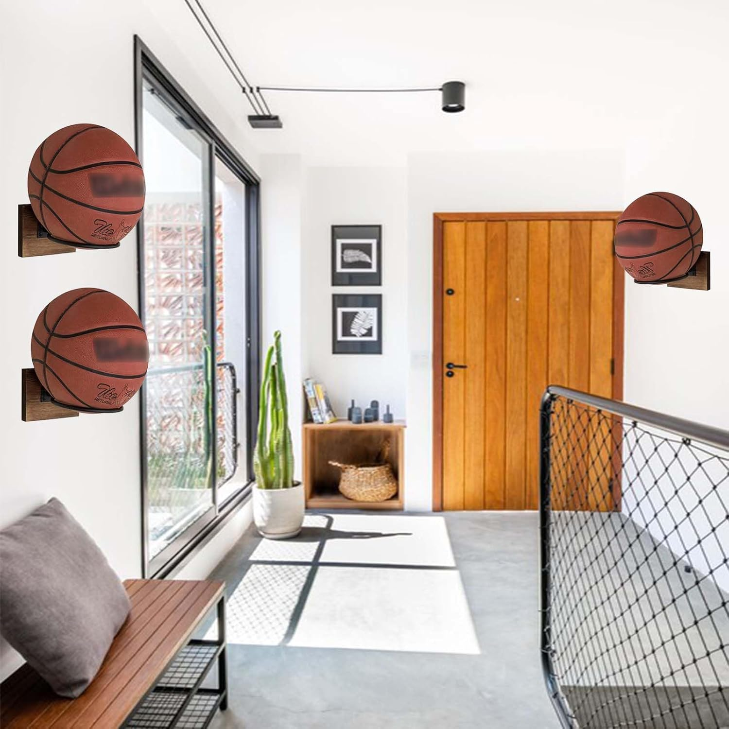 3Pcs Basketball Holder,Wall Mount Ball Storage,Basketball Rack with Wooden Base,Ball Holder for Basketball Stuff,Soccer,Volleyball Collection,Rugby, Soccer Accessories for Boys image number 5
