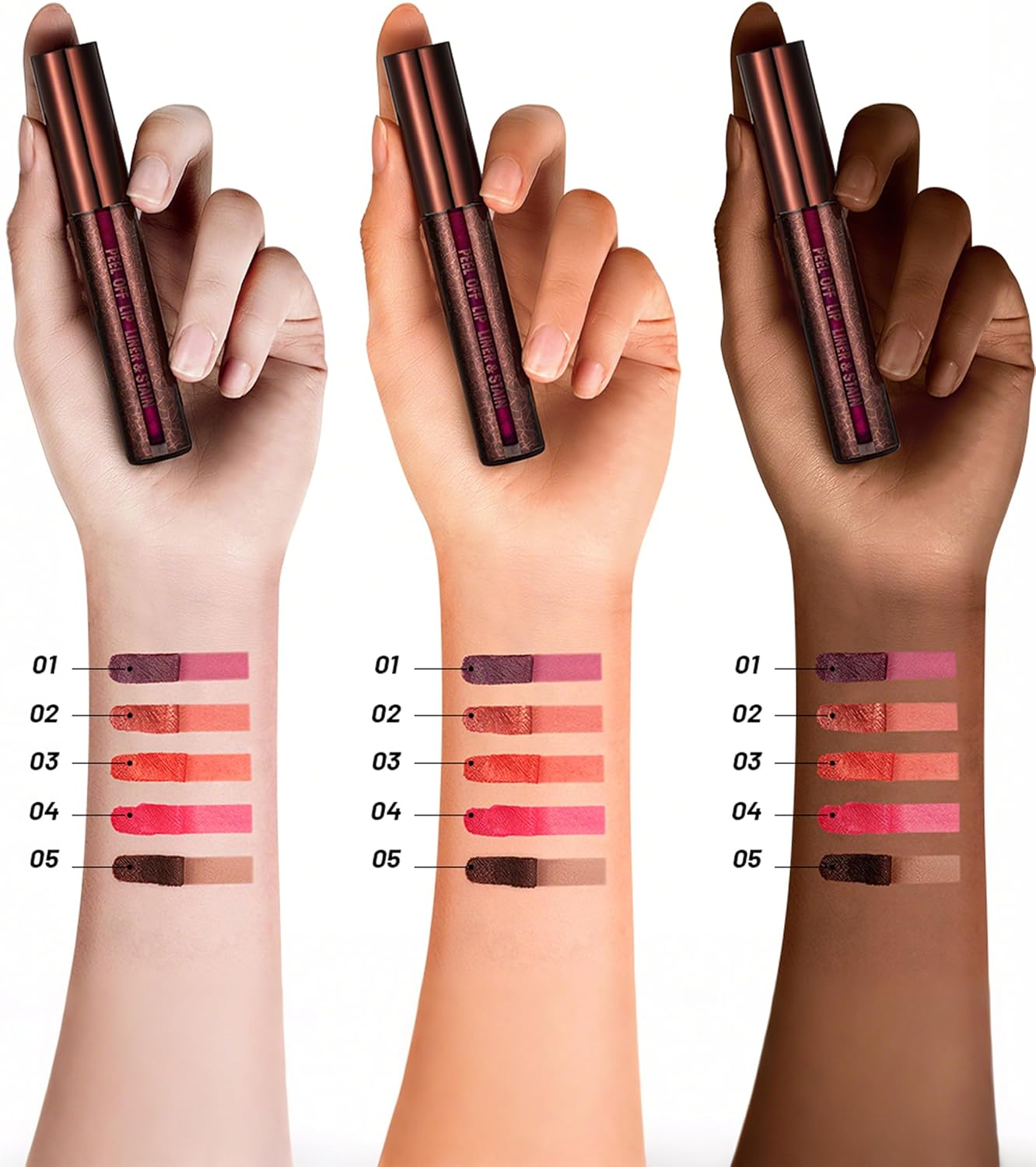 Erinde Lip Stain Peel off Set, Waterproof and Durable Lip Liner Tattoo, Non-Stick Cup Lip Tint Matte Finish, Natural Lip Liner, Highly Pigmented, Transfer Resistant, with Small Tweezers #03