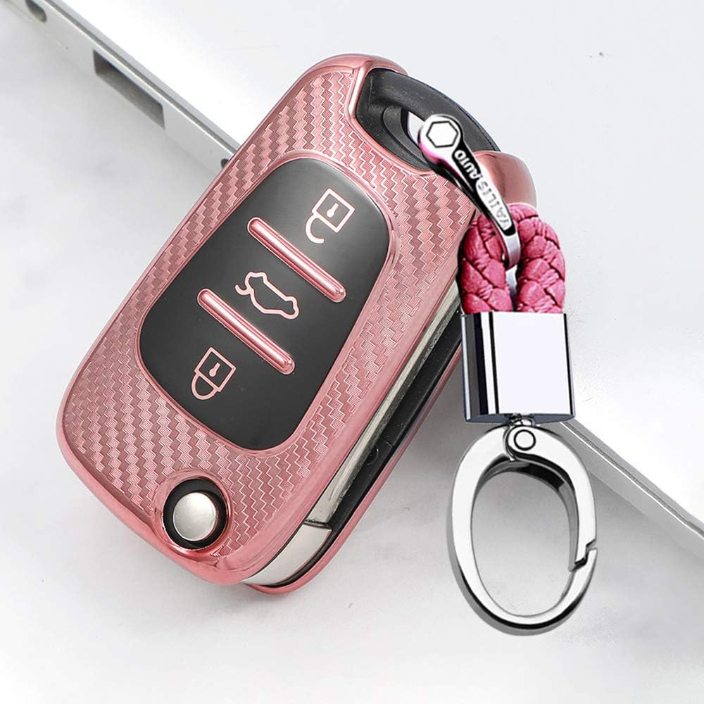 Ontto TPU Silicone Car Key Fob Cover Keyring for Kia Ceed Sportage Sorento Rio Hyundai I10 I20 I30 IX35 Veloster Accessories Flip Folding Key Case Remote Key Shell Key Holder Protector Red