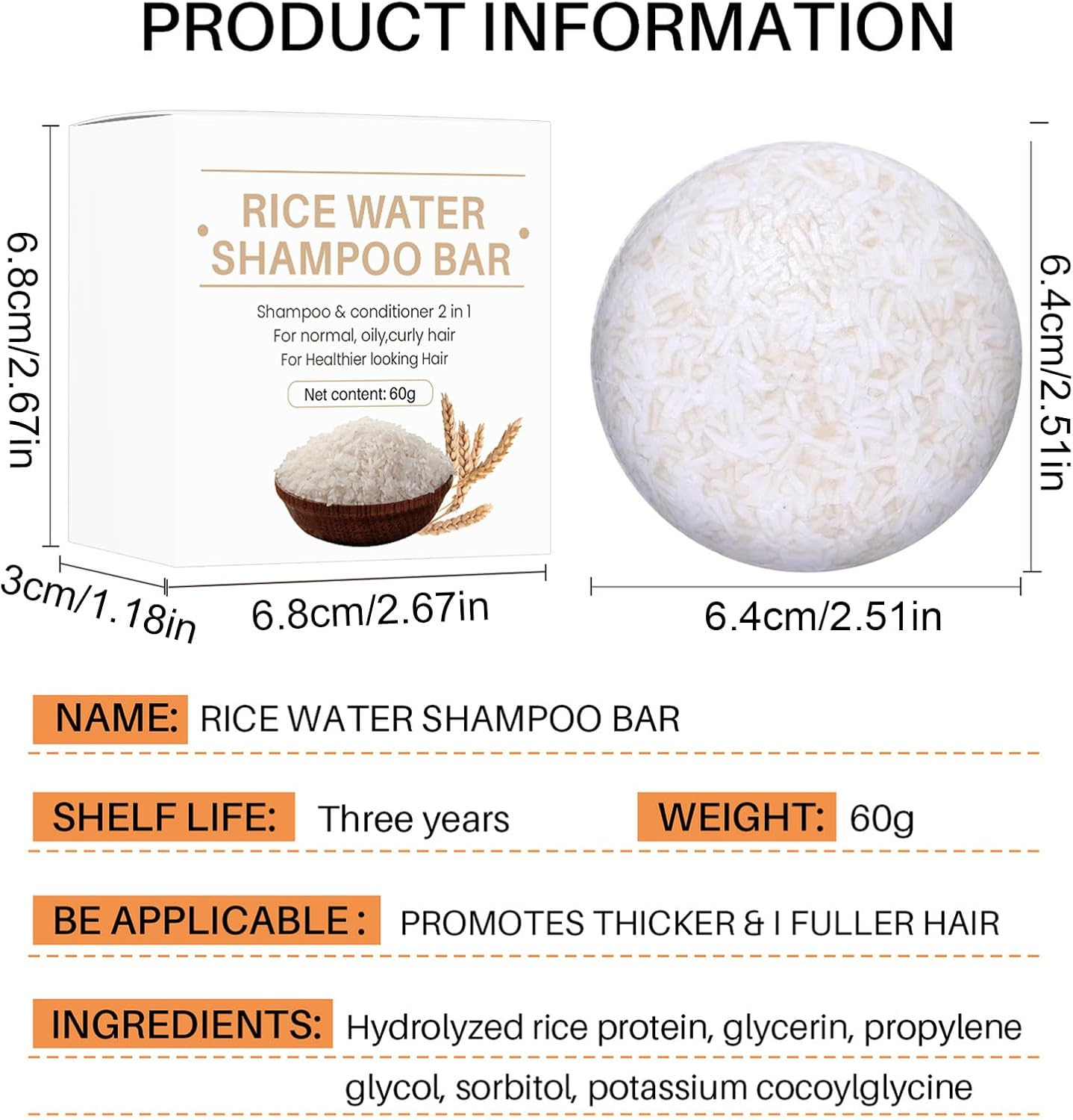 Rice Bar Shampoo - Natural Organic Rice Soap for Hair Growth | Cleansing Solid Shampoo and Conditioner Bar, Oil Control Nourishing Hair Care for Most Hair Types Pouxa - 01 image number 2