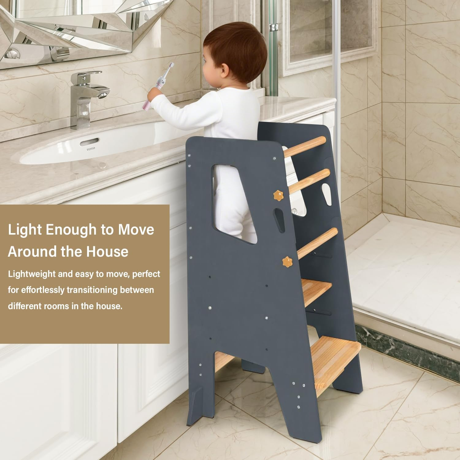 Learning Tower Toddler Tower, Timkos Kids Step Stool, Toddler Step Stool with Adjustable Height, Non-Slip Strips and Anti-Slip Pads, Kids Kitchen Tower, Standing Tower for Bedroom