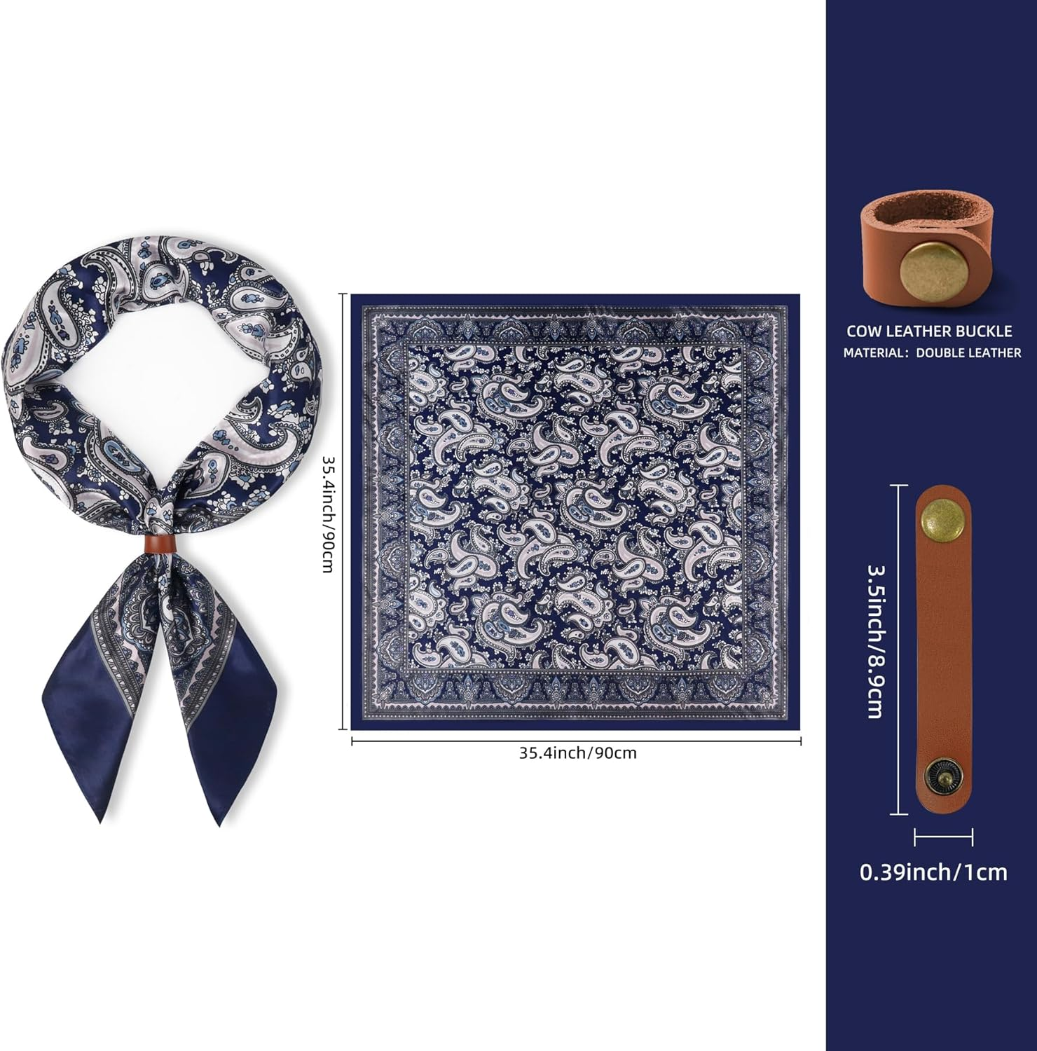 Hymeiluely 35 Inch Wild Rag Cowboy Bandana Scarves for Men, Large Neckerchief Silk Feel Western Neck Scarf for Women image number 3