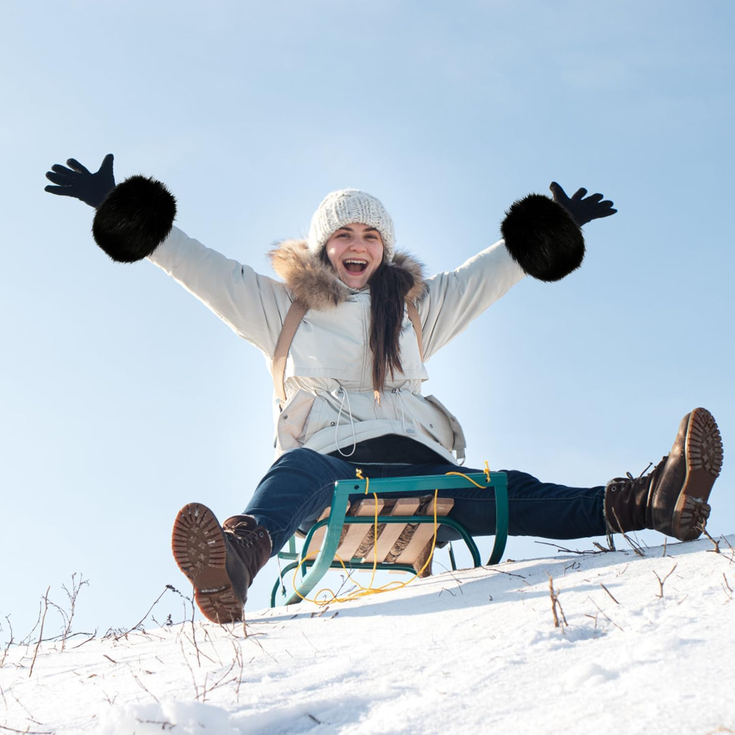 XIHIRCD Winter Wrist Cuff Warmers, Faux Fur Wrist Cuffs for Women Wrists and Arms Warm Stretch Short Arm Warmers Wrist Cuff - Black image number 4