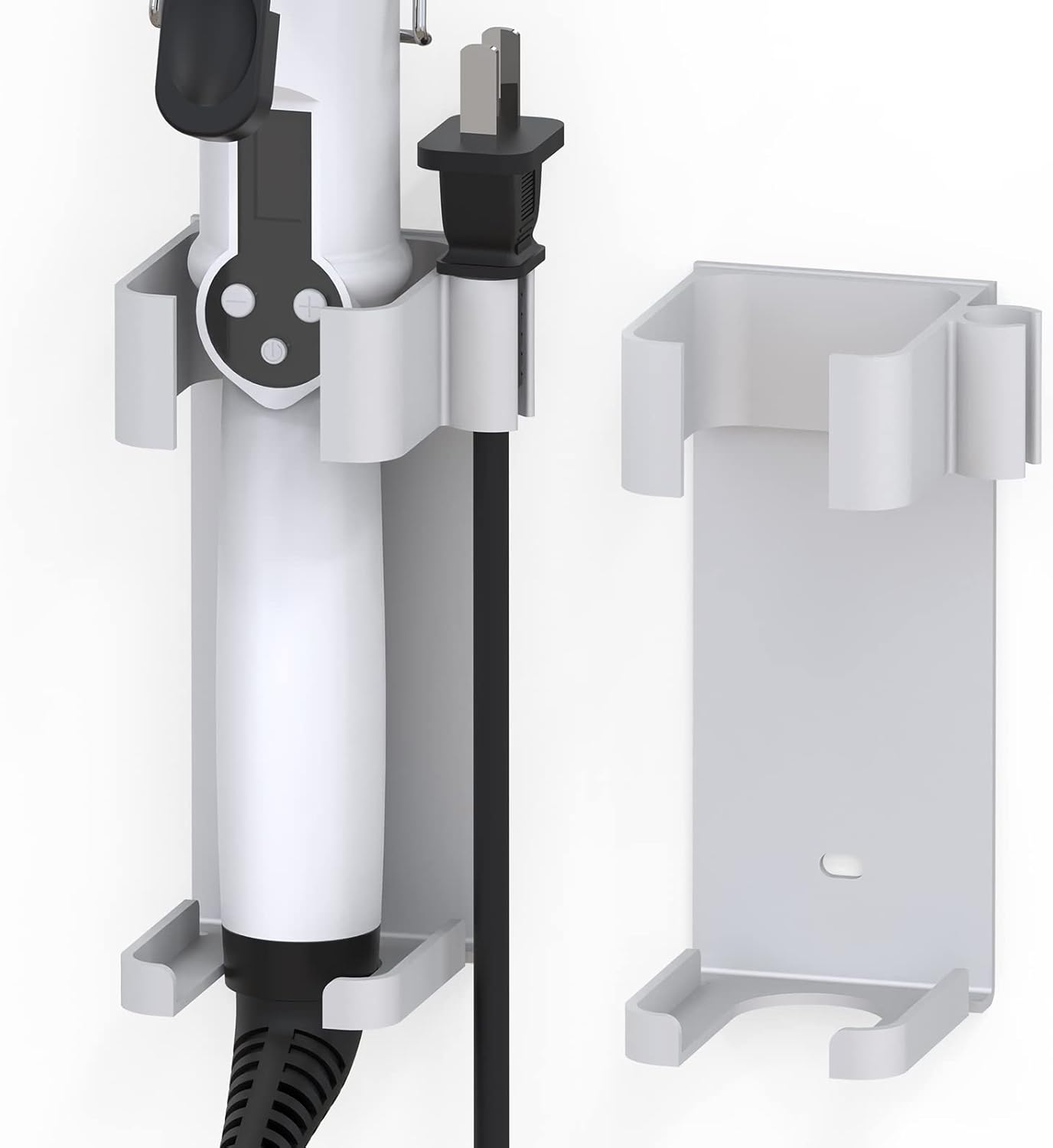 2 Pack Hair Tool Organizer Wall Mount, Adhesive Holder for Curling Iron, Flat Iron, Straightener, Damage-Free Bathroom Vanity Storage with Cord Wrap (White) image number 2