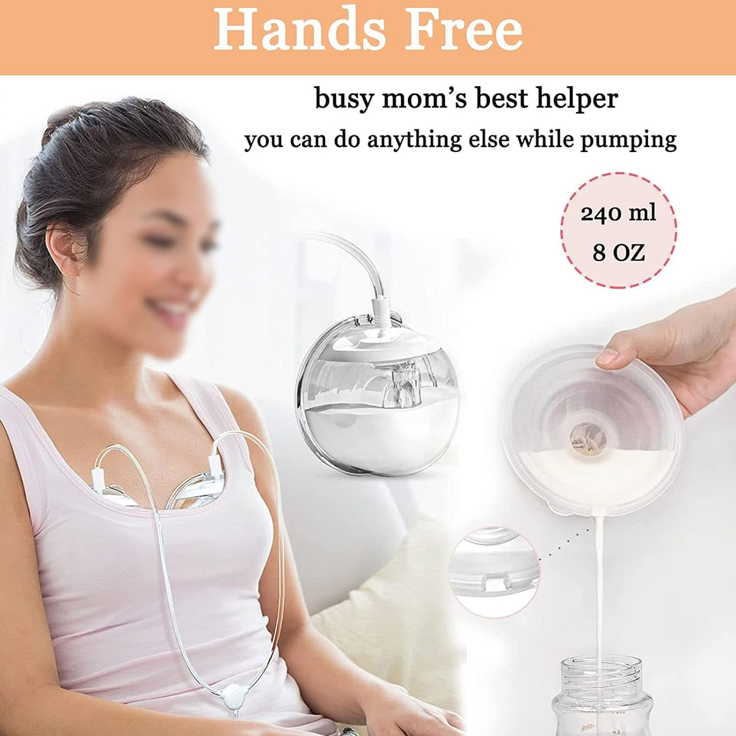 Wearable Breast Pump, 240Ml 4.7X4.6X3.1In Hands Free Discreet Breast Milk Collection Cup Set, Portable Electric Breast Pump Single Side Silicone Milk Collector Cup for Most Size image number 3