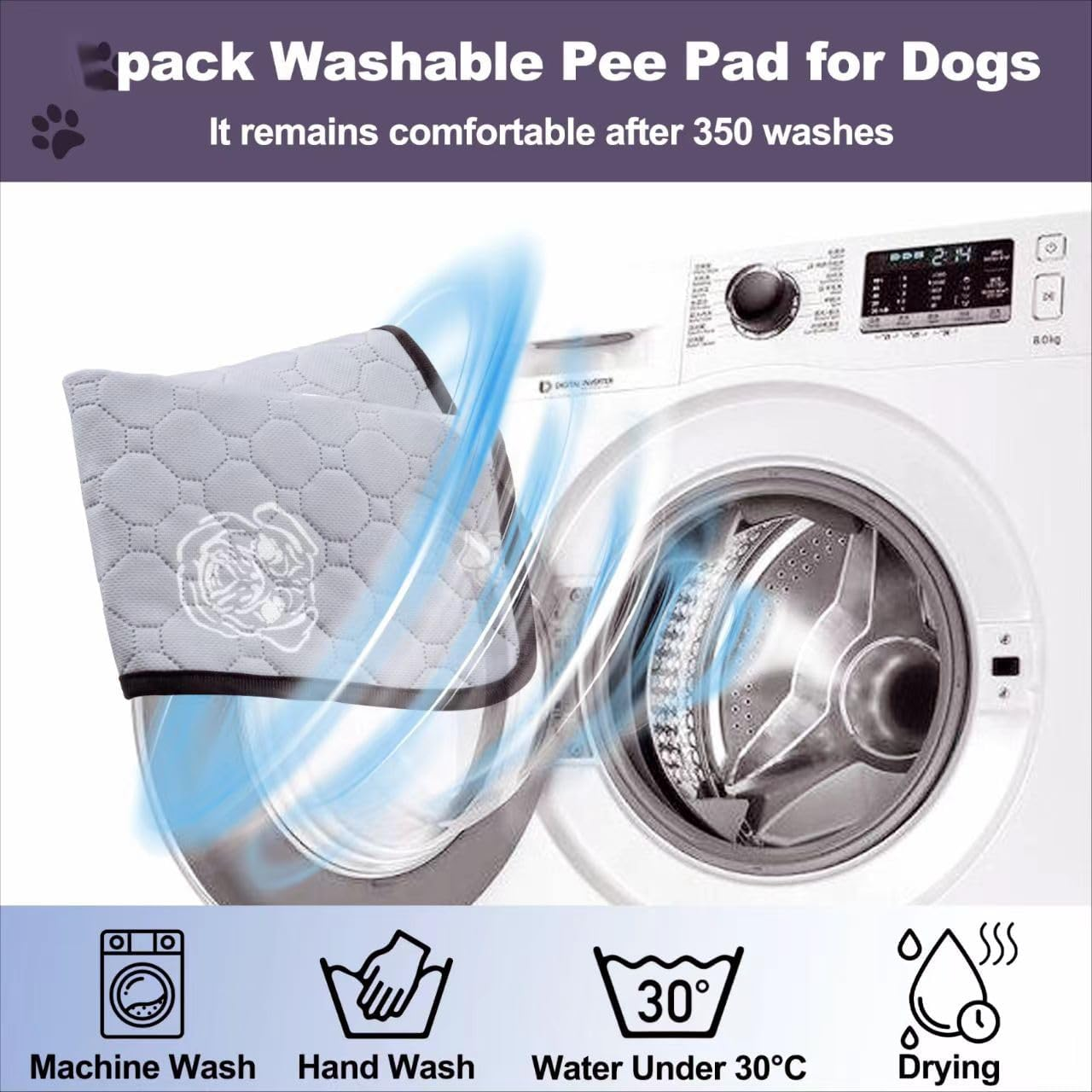 4 Pack Upgrade Washable Pee Pads for Dogs, Reusable Pee Pads for Dogs, Wee Wee Pads, Absorbent Puppy Pads Pet Training Pads, Waterproof Whelping Pads 18"X24" Dog Pee Pad image number 4