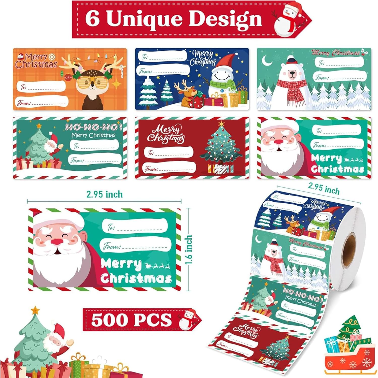 500 Pieces Christmas Tags Self Adhesive Gift Tags for Xmas Presents Christmas Name Labels Stickers for Wrapping Paper Festival Birthday Holiday Decor(2.95 X 1.6 Inch) image number 3