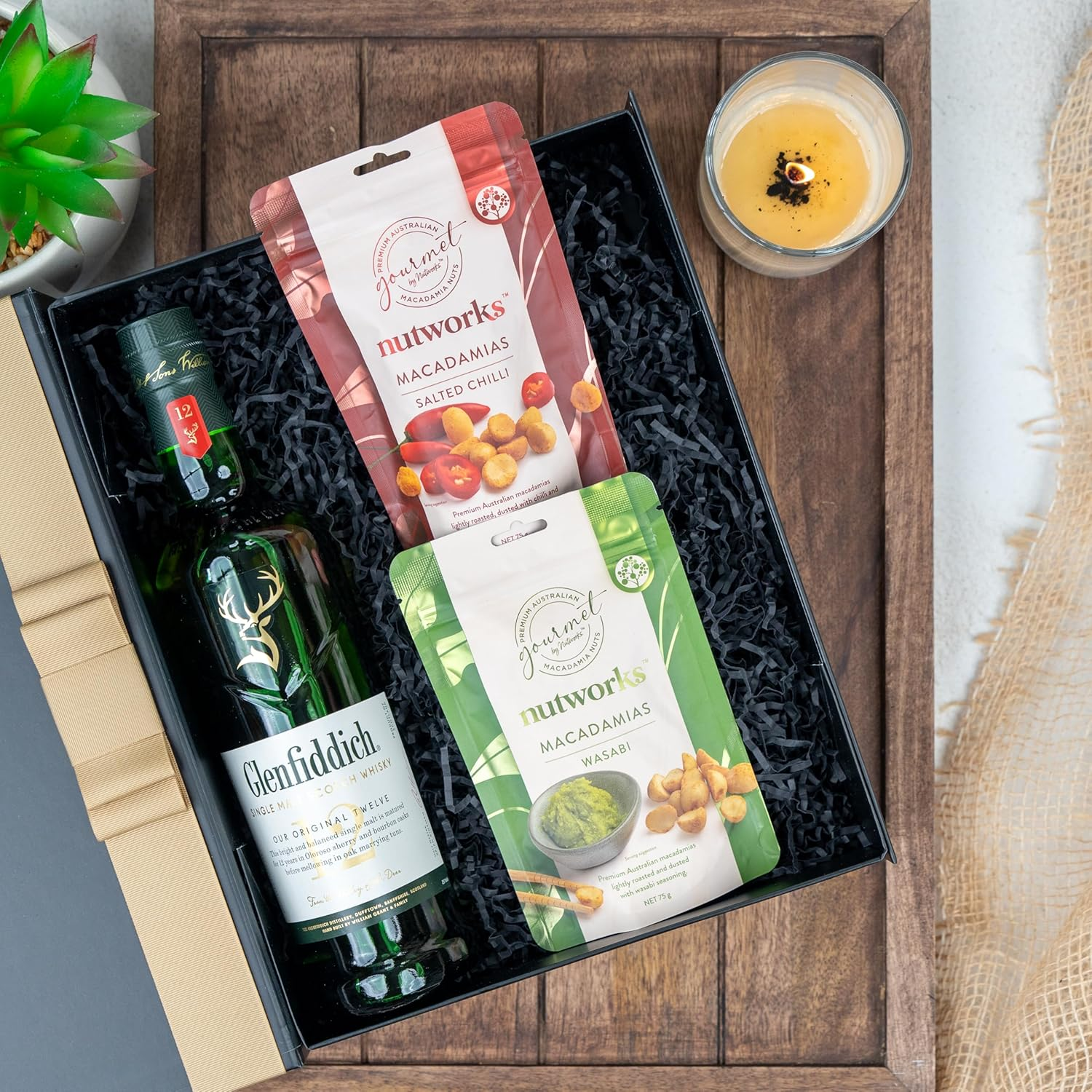 Luxury Whisky Gift Hamper, Includes Glenfiddich 12-Year-Old, Salted Chilli & Wasabi Macadamias, Perfect Birthday or Thank You Gift image number 4