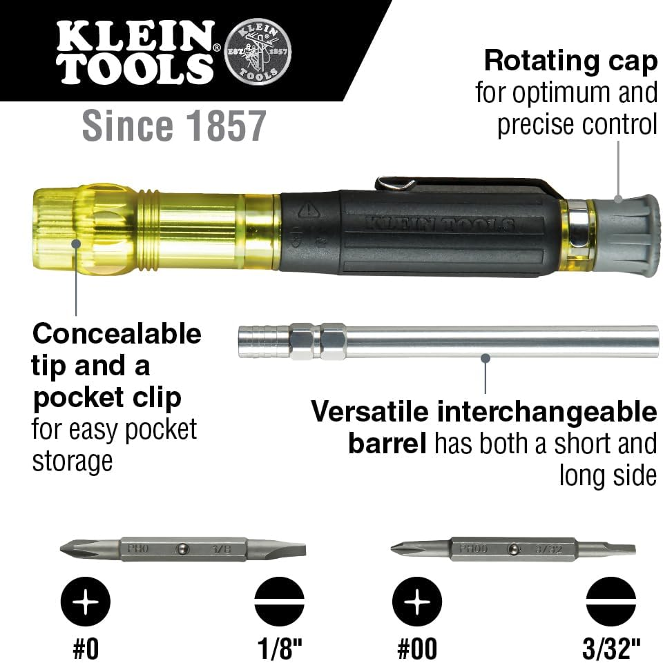 Klein Tools 32614 4-In-1 Multi-Bit Precision Pocket Screwdriver Set image number 3
