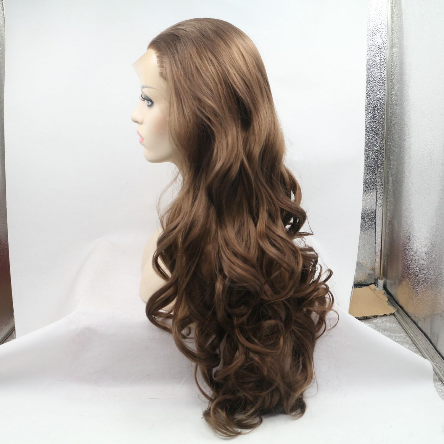 6# Dark Brown Wig Body Wave Heat Resistant Fiber Natural Brown Color Synthetic Lace Front Wigs for Women Natural Looking Synthetic Replacement Wig Daily Cosplay Party Halloween Drag Queen 26" image number 3