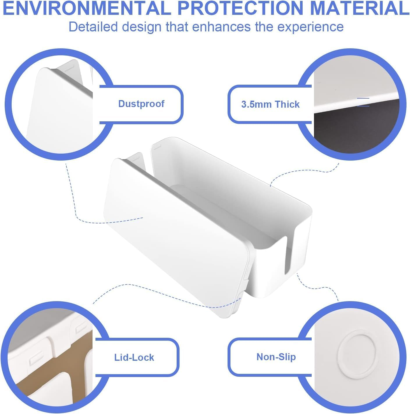 Cable Management Box |,Cord Organizer Box with Lid, Power Strip Storage Box for Desk Cable Organizer for Computers (Deep White)