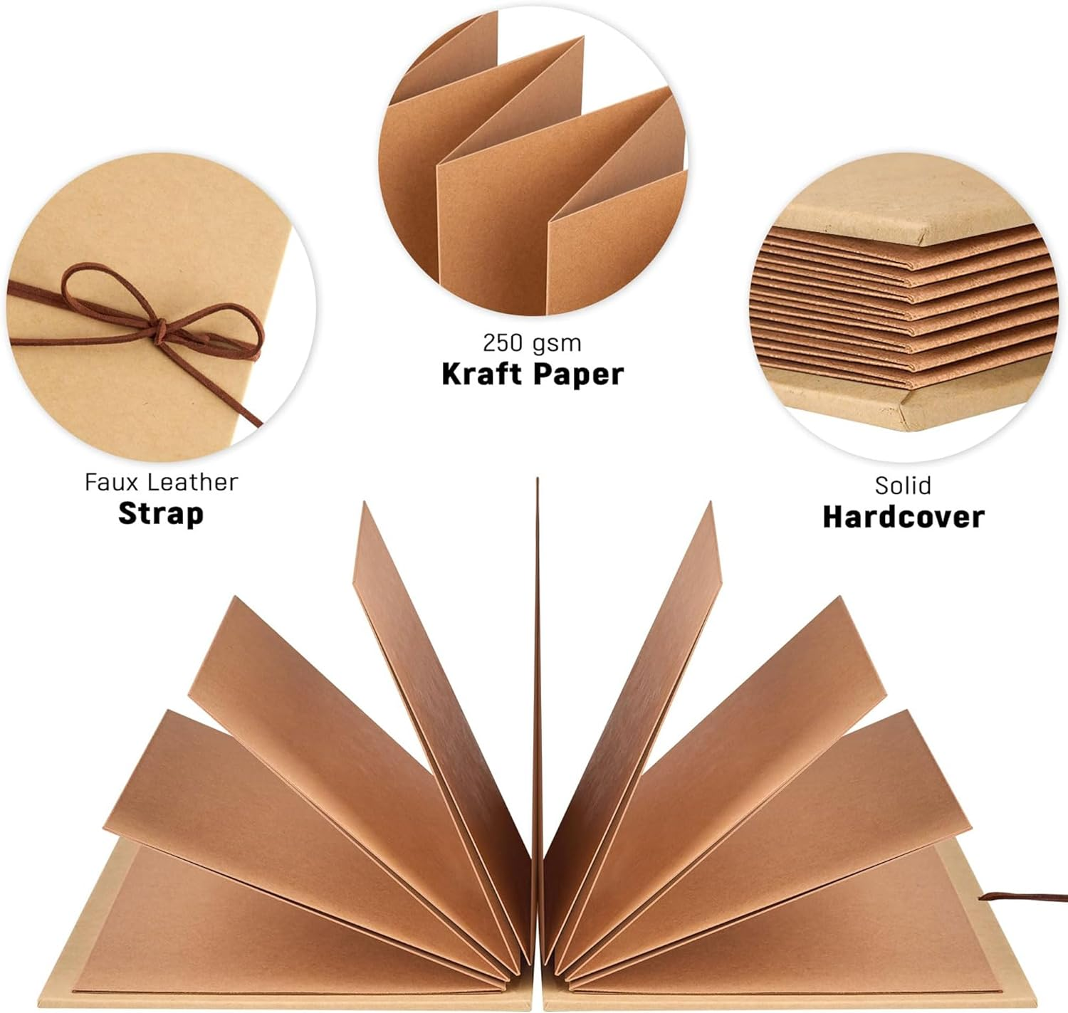 6 X 8 Inch Small Scrapbook Album with Brown Pages, Stretchable Folding Photo Album, Hardcover Memory Book Accordion Adventure Scrapbook