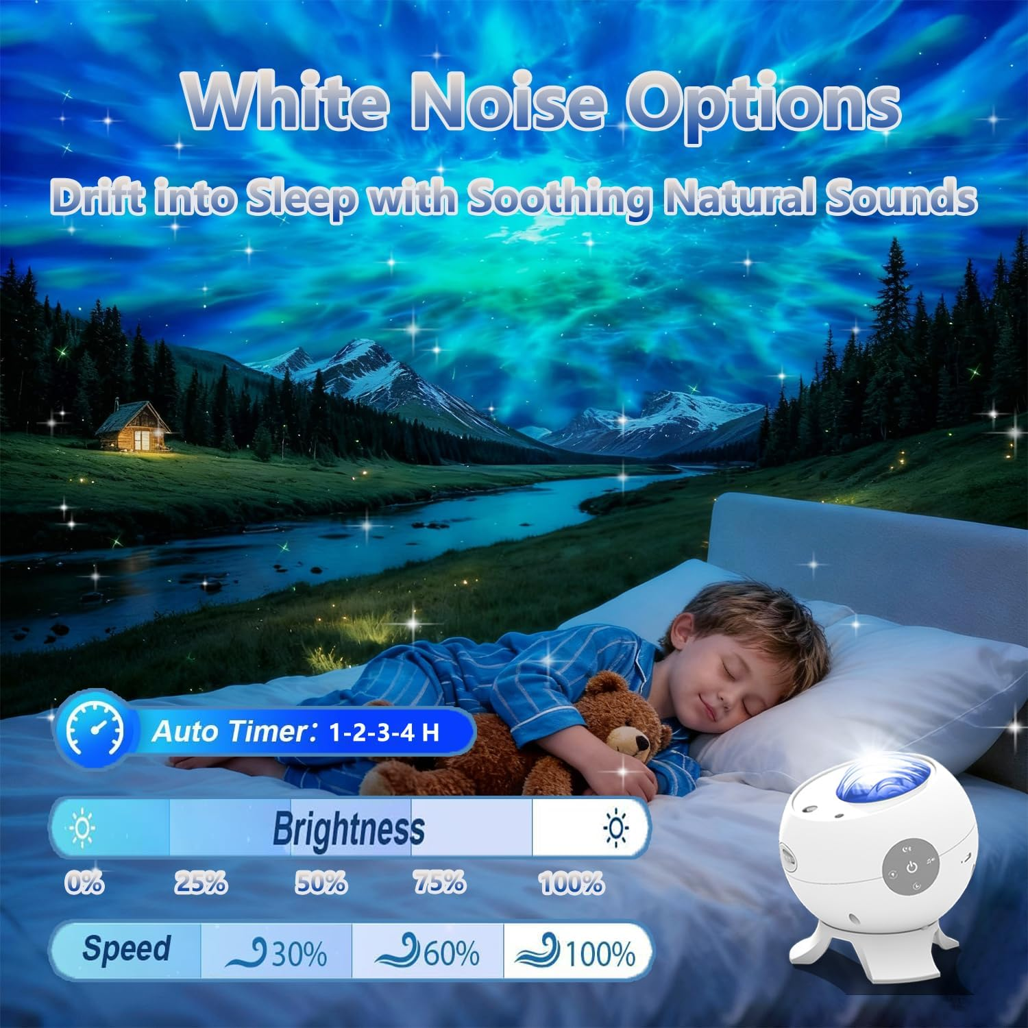 Galaxy Projector for Bedroom, Bluetooth Speaker Star Projector with Built-In Rechargeable Battery, 48 Aurora Colors & 8 White Noise, Remote Control, Christmas Decor & Gifts for Kids and Adults