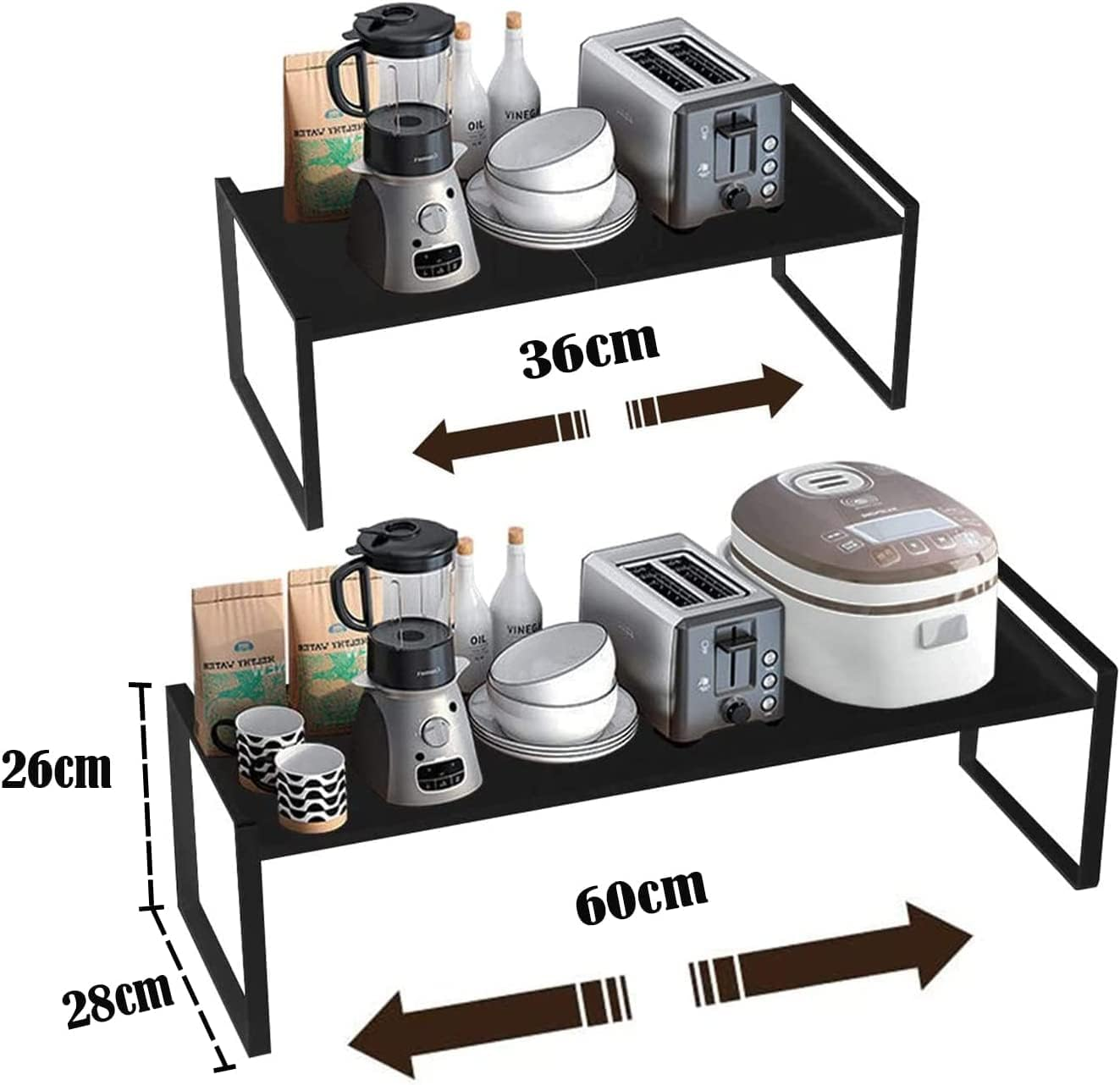 NOAEOU Expandable Countertop Organizer Shelf, Cupboard Stand Kitchen Spice Rack,Cabinet Pantry Shelf, Organization and Storage for Kitchen Bathroom (White) image number 1