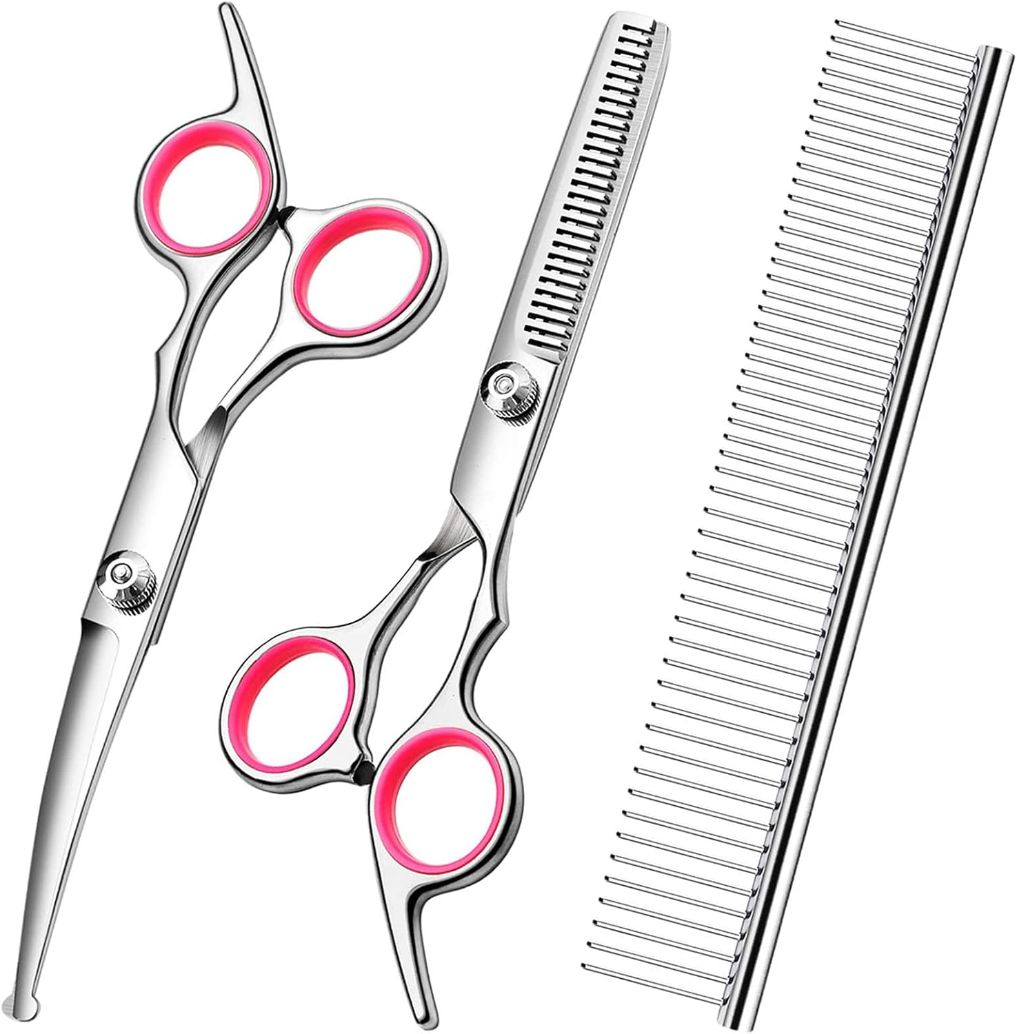 Professional Dog Grooming Scissors Kit, 3Pack Professional Pet Grooming Kit with Safety round Tips, Stainless Steel Dog Scissors Kit Thinning Shears Dog Comb for Long Short Hair Dogs Cats Pets image number 6