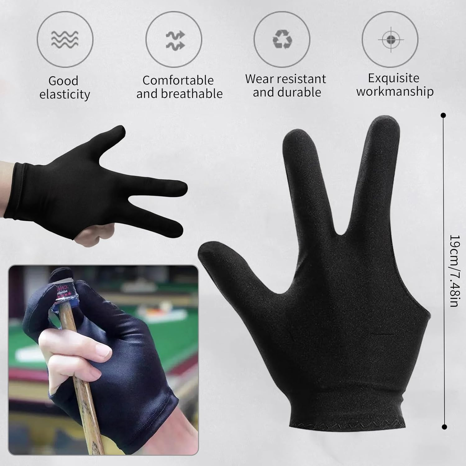 10 PCS Billiard Gloves Set, Snooker Pool Cue Shooter Sport Gloves, Three-Finger Half Glove for Men & Women, Breathable & Smooth Grip, Premium Billiard Gloves for Professional & Amateur Players image number 5